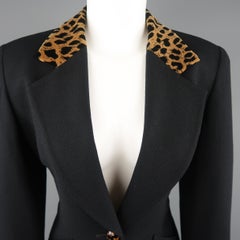 CHRISTIAN DIOR Size 4 Black Wool Tan Cheetah Collar Jacket
