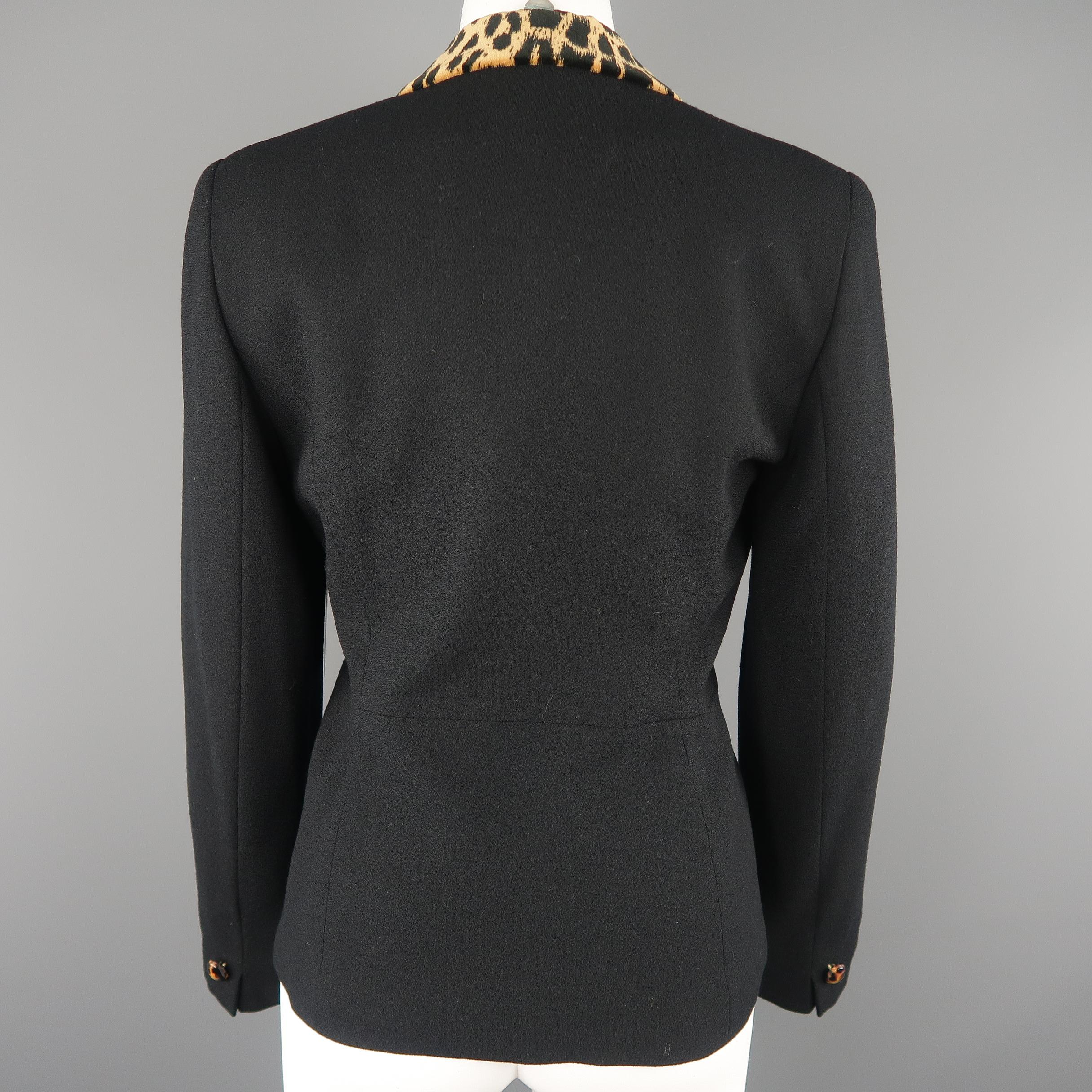 CHRISTIAN DIOR Size 4 Black Wool Tan Cheetah Collar Jacket 3