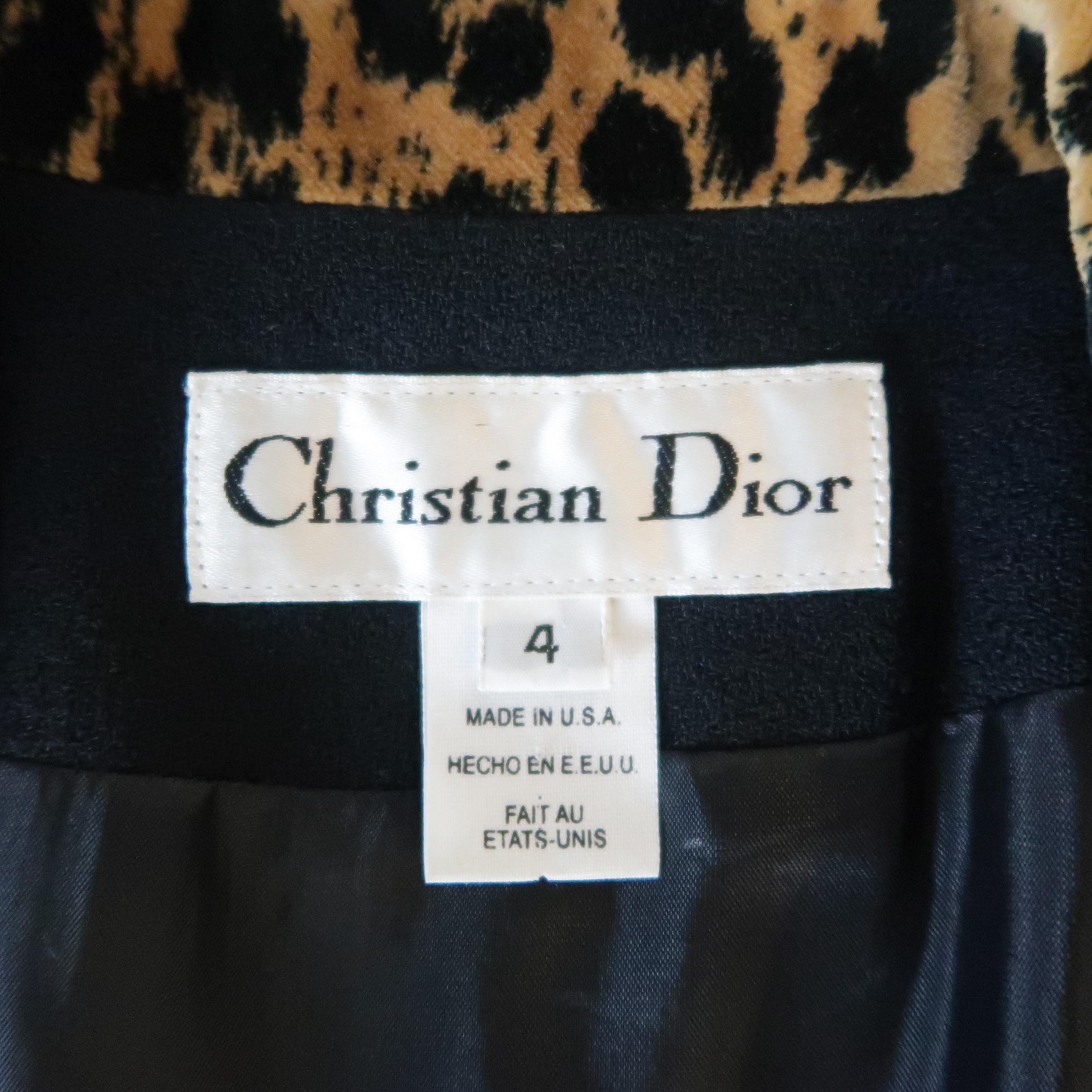CHRISTIAN DIOR Size 4 Black Wool Tan Cheetah Collar Jacket 5