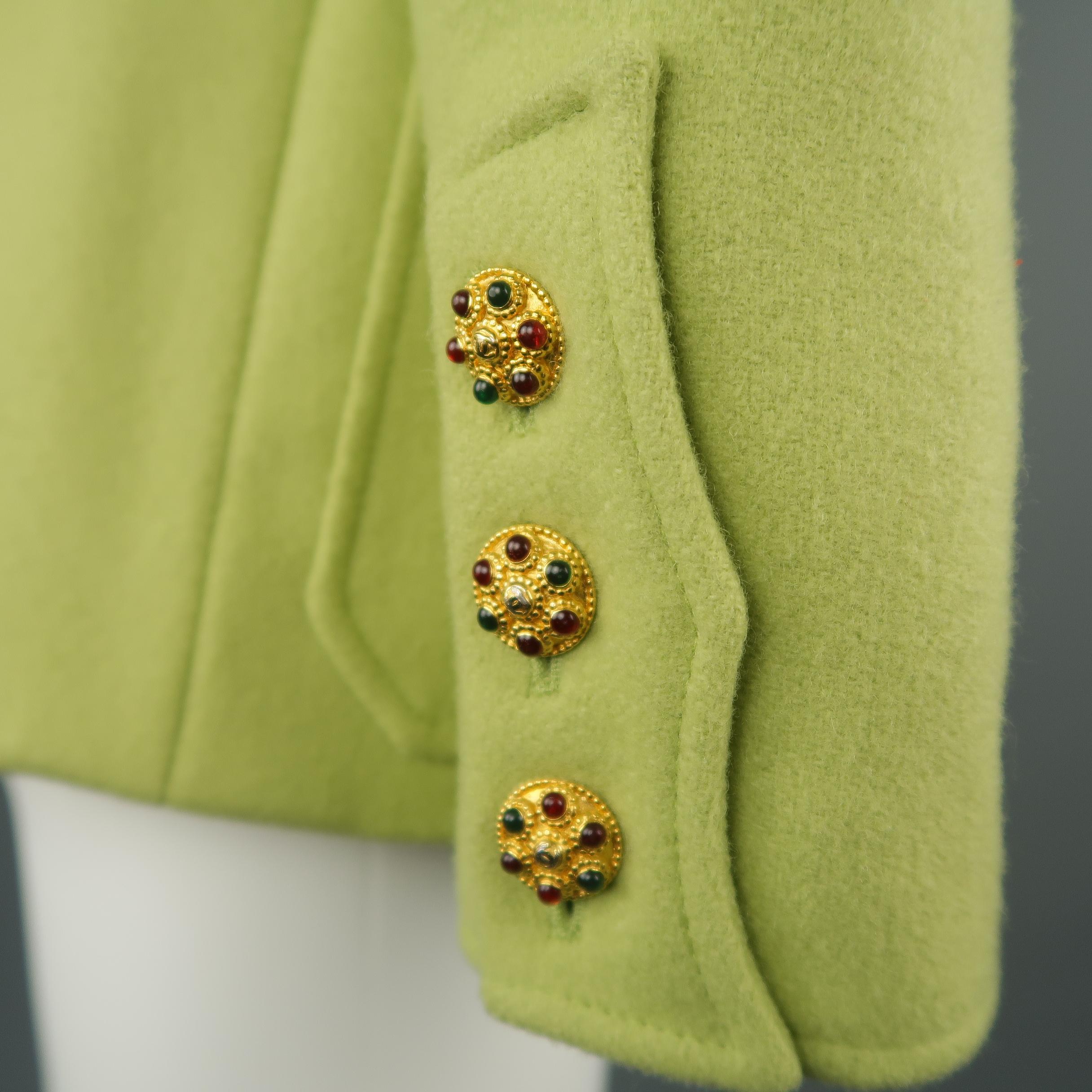 CHANEL BOUTIQUE 1990s Size 6 Light Green Wool Byzantine Button Military Jacket 3