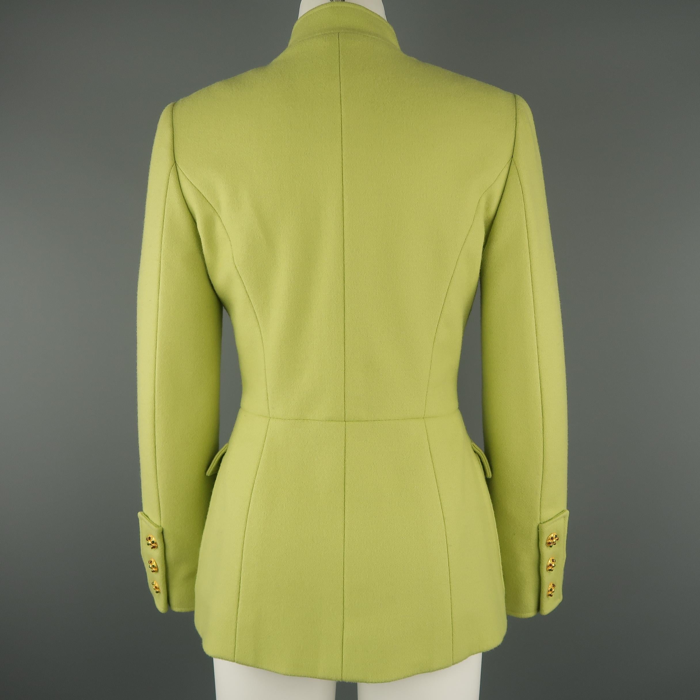 CHANEL BOUTIQUE 1990s Size 6 Light Green Wool Byzantine Button Military Jacket 1