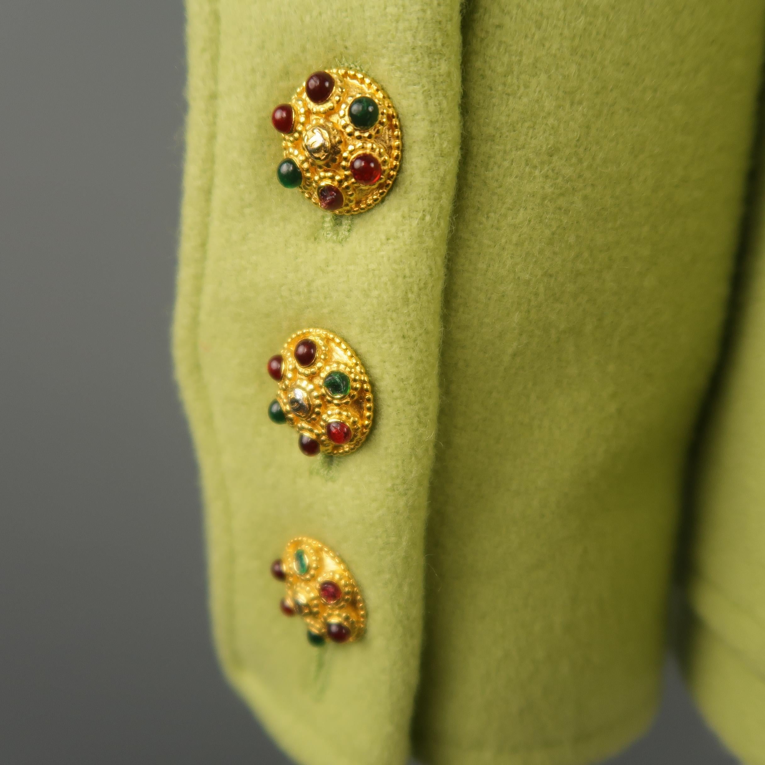 CHANEL BOUTIQUE 1990s Size 6 Light Green Wool Byzantine Button Military Jacket 2