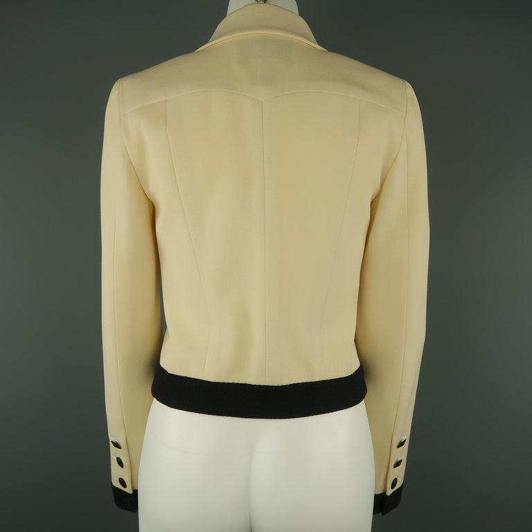 CHANEL Size 6 Beige and Black Wool Cropped Pointed Lapel Jacket For ...