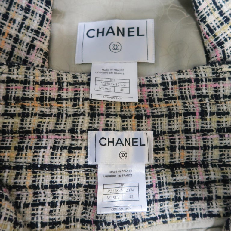 CHANEL Size 8 Beige Pastel and Black Plaid Tweed High Rise Wide Leg ...