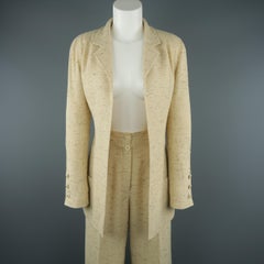 Vintage CHANEL 8 Beige Rainbow Speckle High Rise Pleated Wide Leg Pants Suit