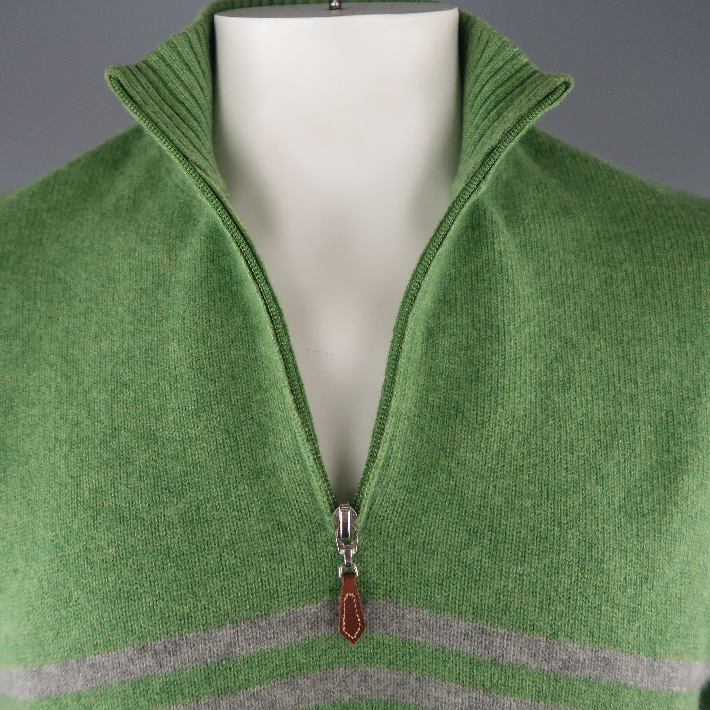 Gray BRUNELLO CUCINELLI Size 40 Green & Grey Stripe Cashmere Sweater