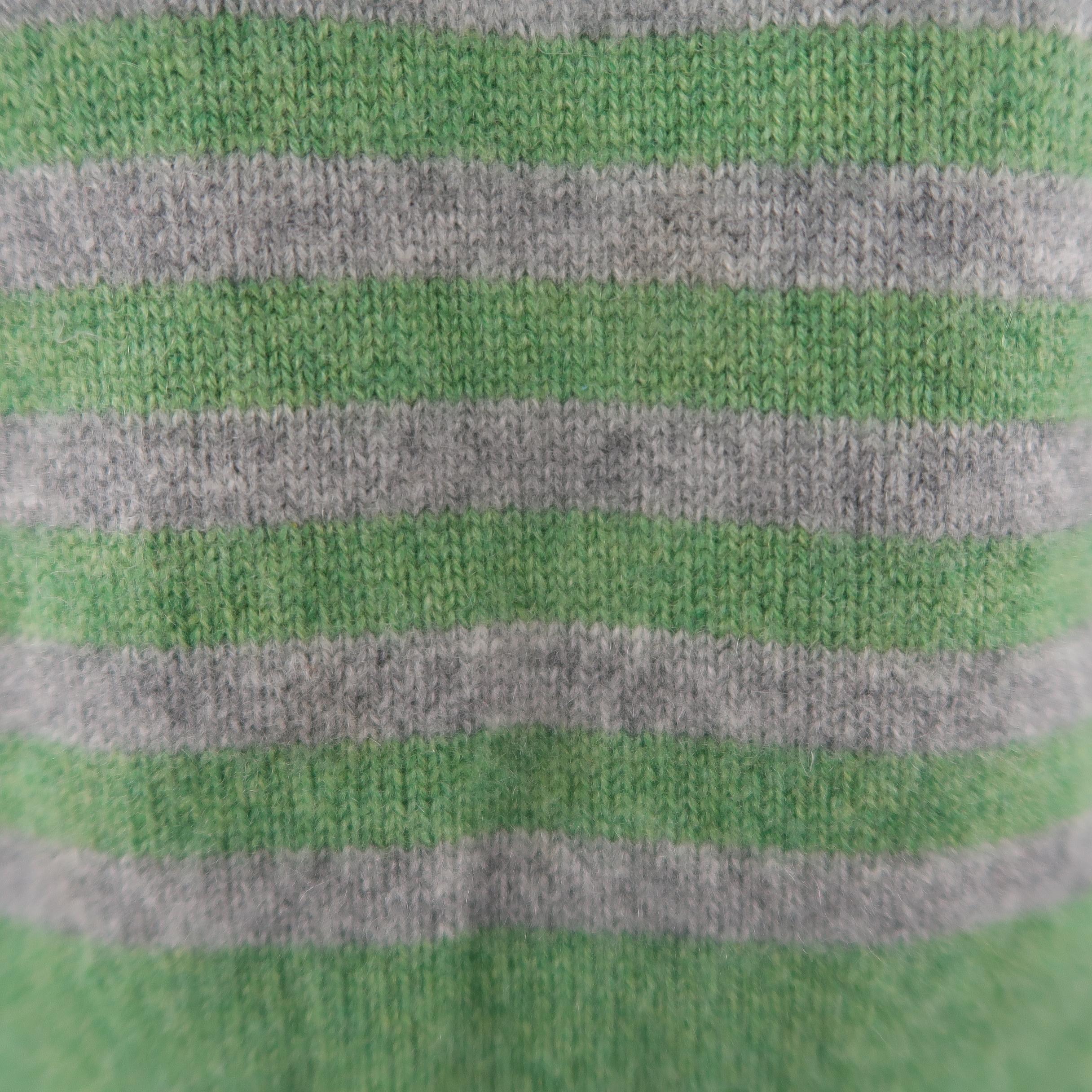 BRUNELLO CUCINELLI Size 40 Green & Grey Stripe Cashmere Sweater In Excellent Condition In San Francisco, CA
