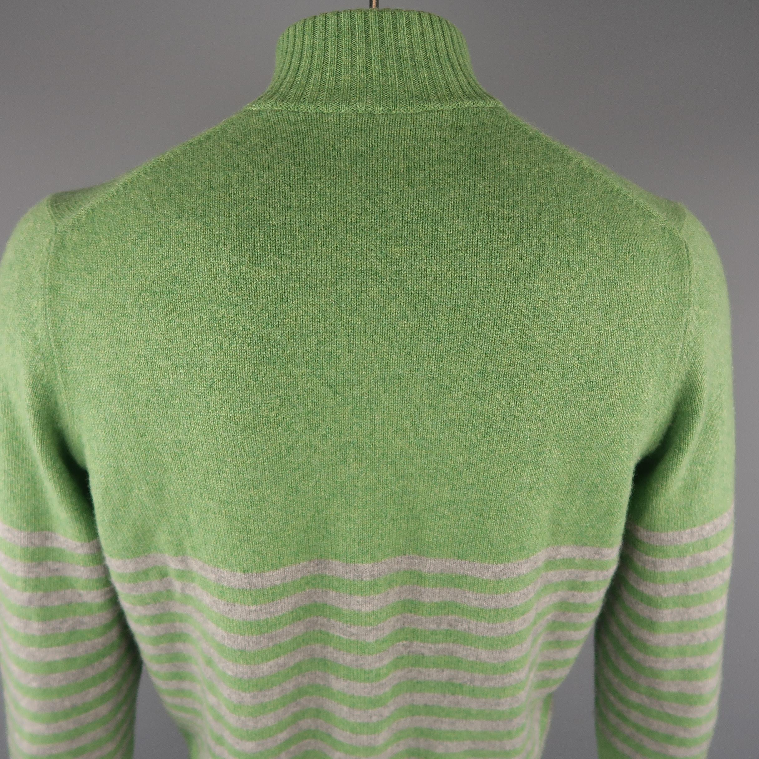 BRUNELLO CUCINELLI Size 40 Green & Grey Stripe Cashmere Sweater 1