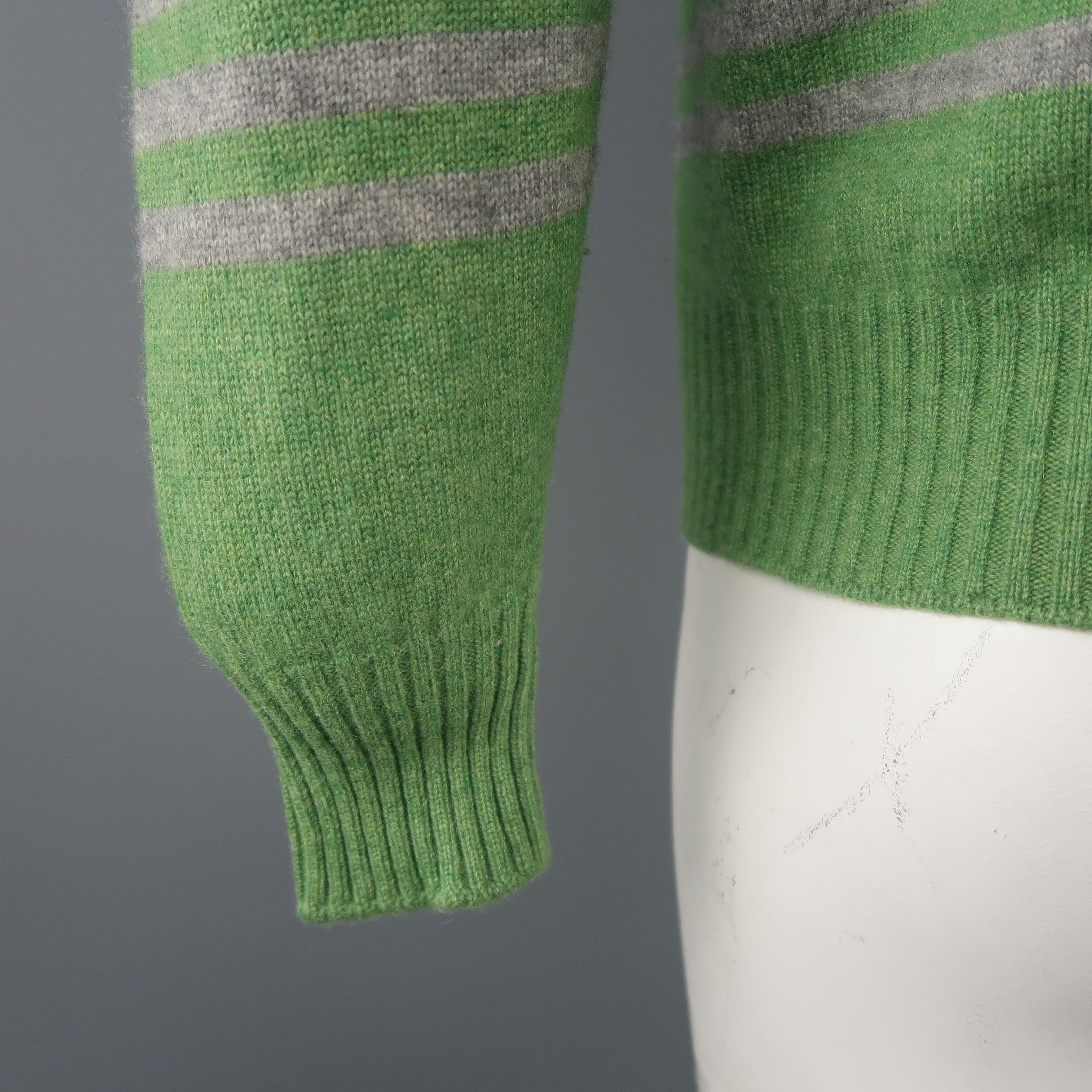 BRUNELLO CUCINELLI Size 40 Green & Grey Stripe Cashmere Sweater 2