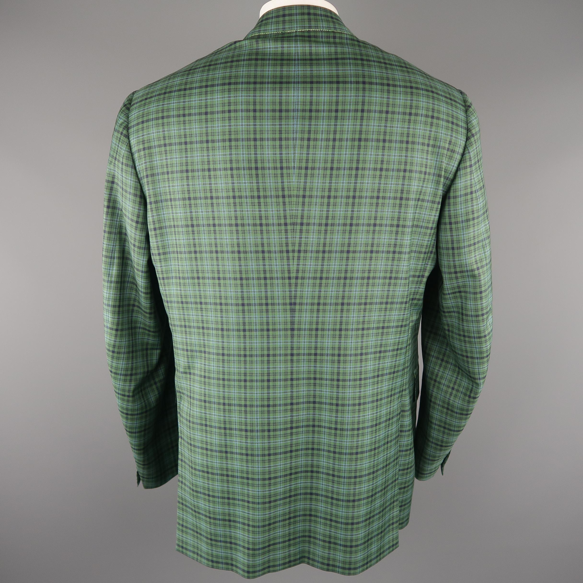 ISAIA 48 Long Green Plaid Wool Sport Coat In Excellent Condition In San Francisco, CA