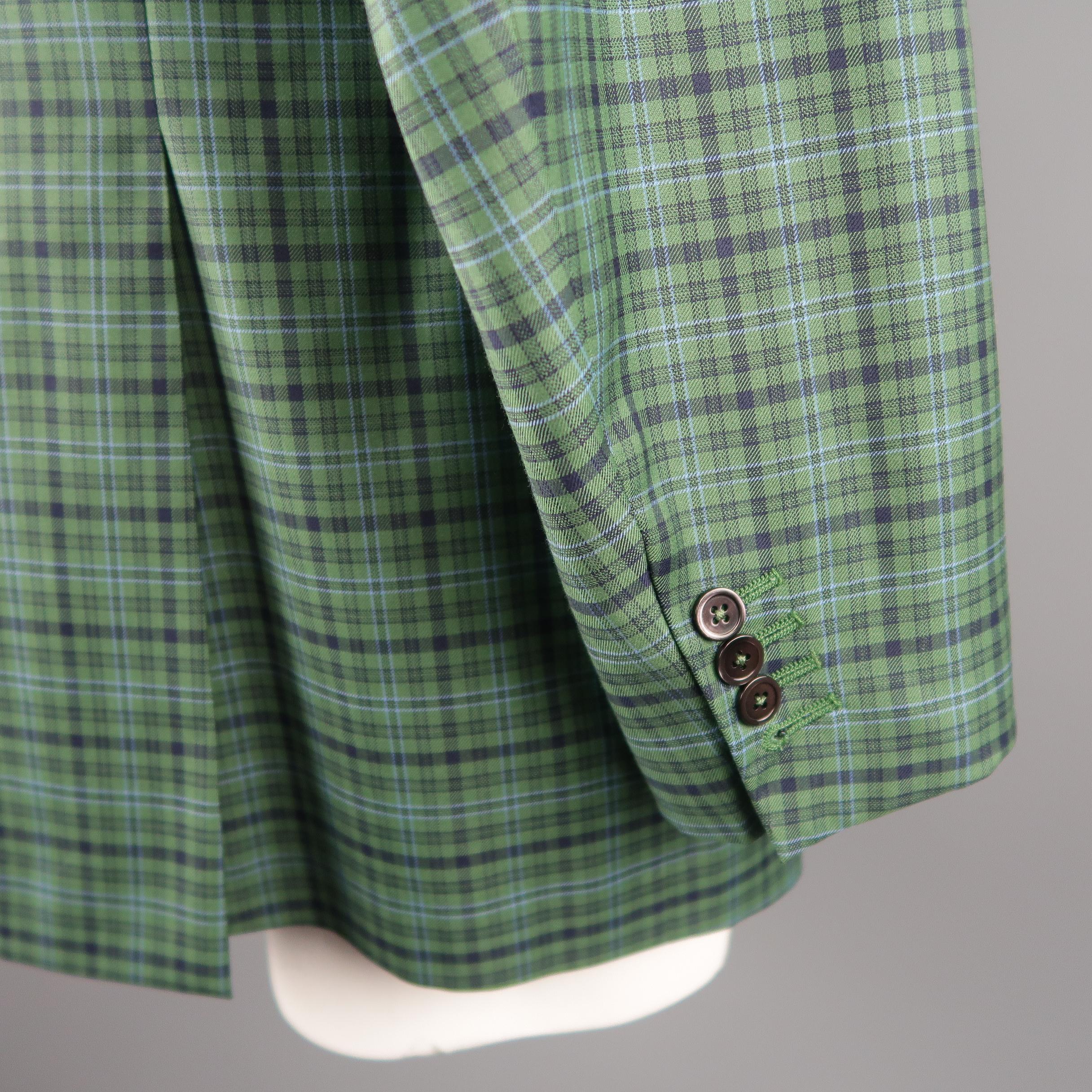 Women's or Men's ISAIA 48 Long Green Plaid Wool Sport Coat