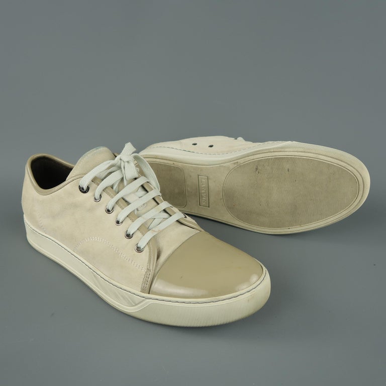 LANVIN Size 13 Ivory Solid Suede Sneakers For Sale at 1stDibs