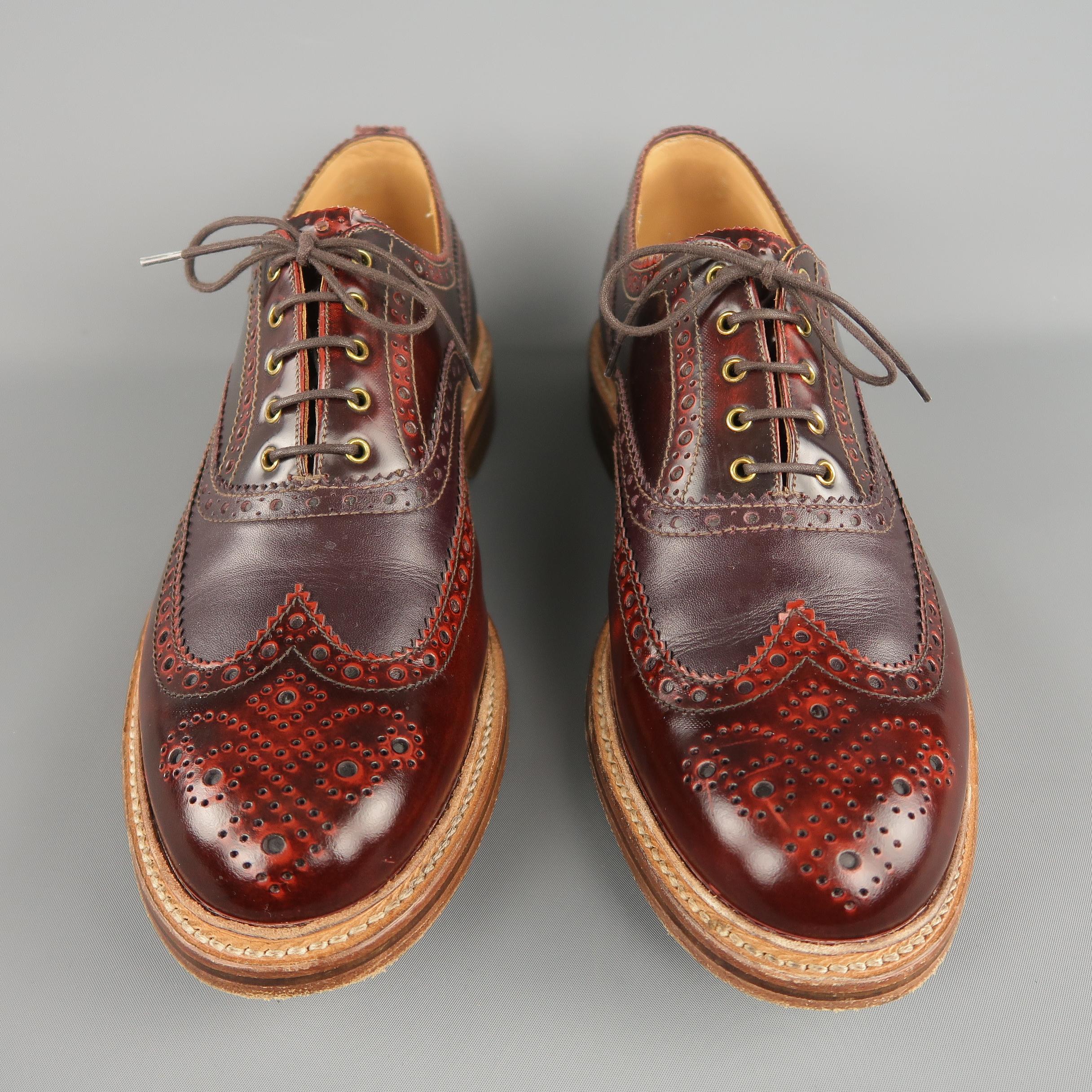 GRENSON Size 12 Burgundy Perforated Leather Lace Up Brogue In Excellent Condition In San Francisco, CA
