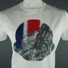 MONCLER Size XL White Graphic Cotton T-shirt