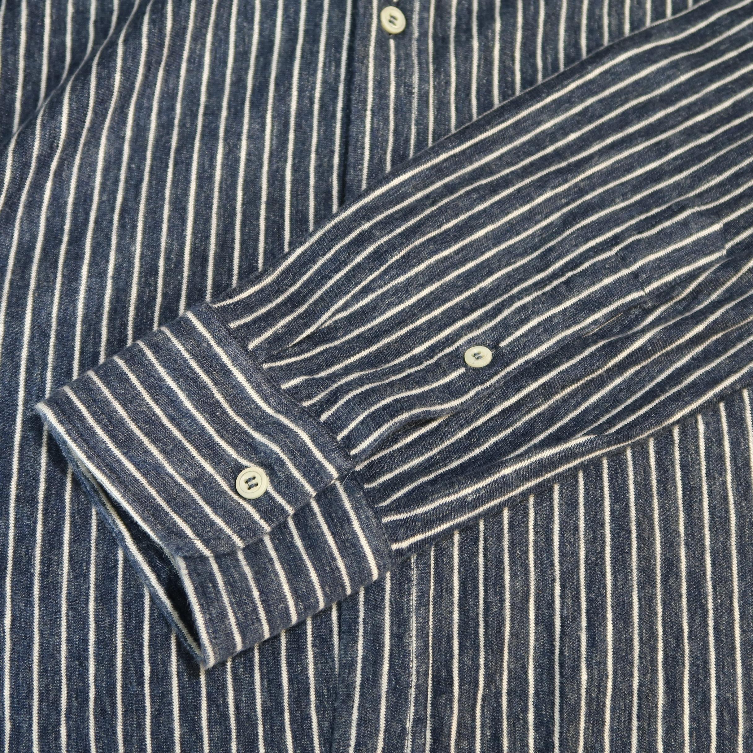 Men's BRUNELLO CUCINELLI Size M Navy & White Stripe Linen Blend Long Sleeve Shirt