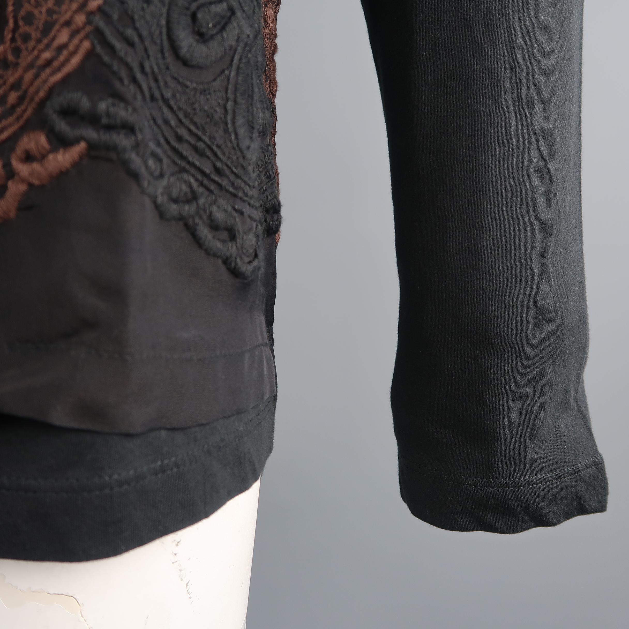 Men's DRIES VAN NOTEN Size S Black Embroidery Cotton / Silk Pullover Sweater 