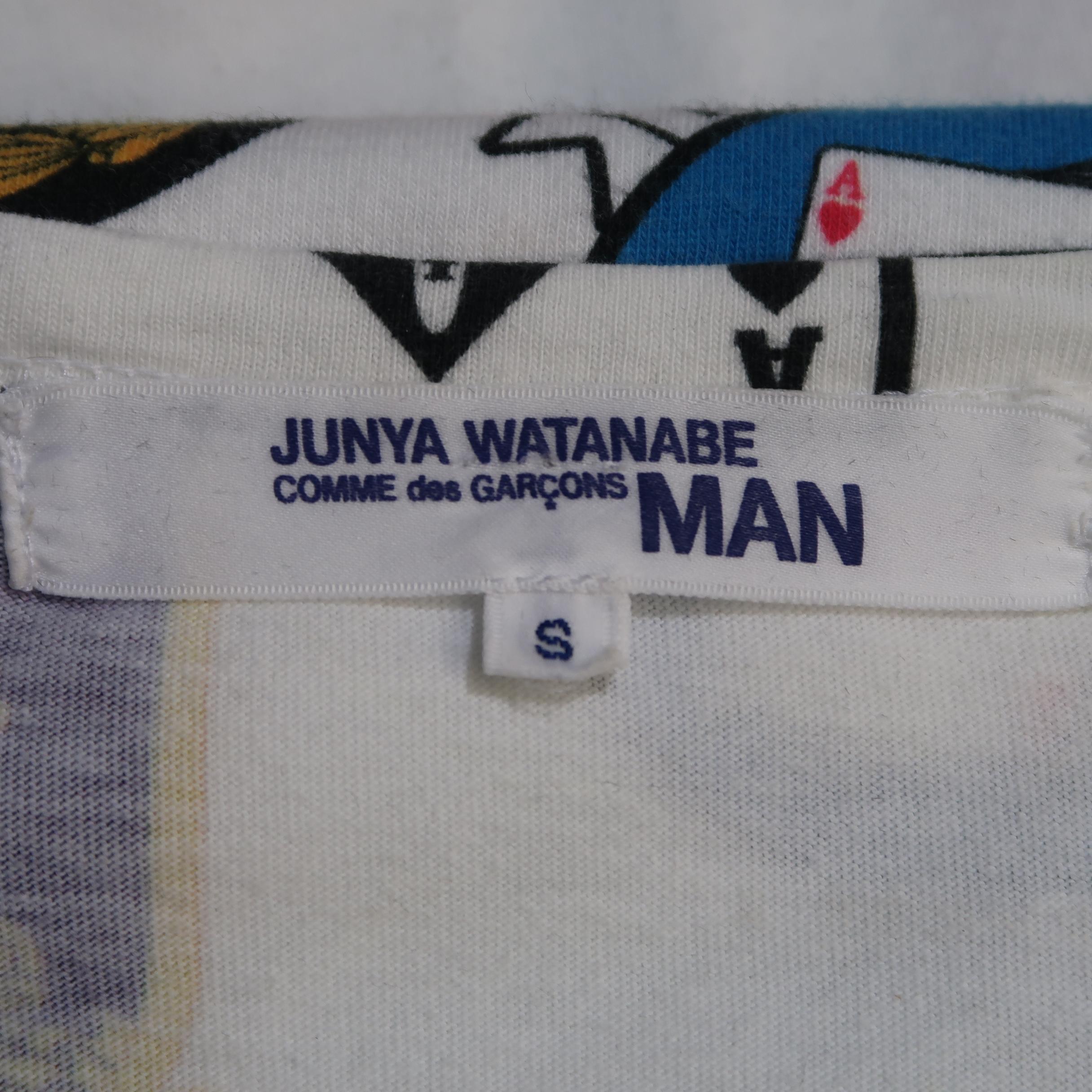 JUNYA WATANABE Comme des Garcons Man Size S White Print Cotton T-shirt Tee In Excellent Condition In San Francisco, CA