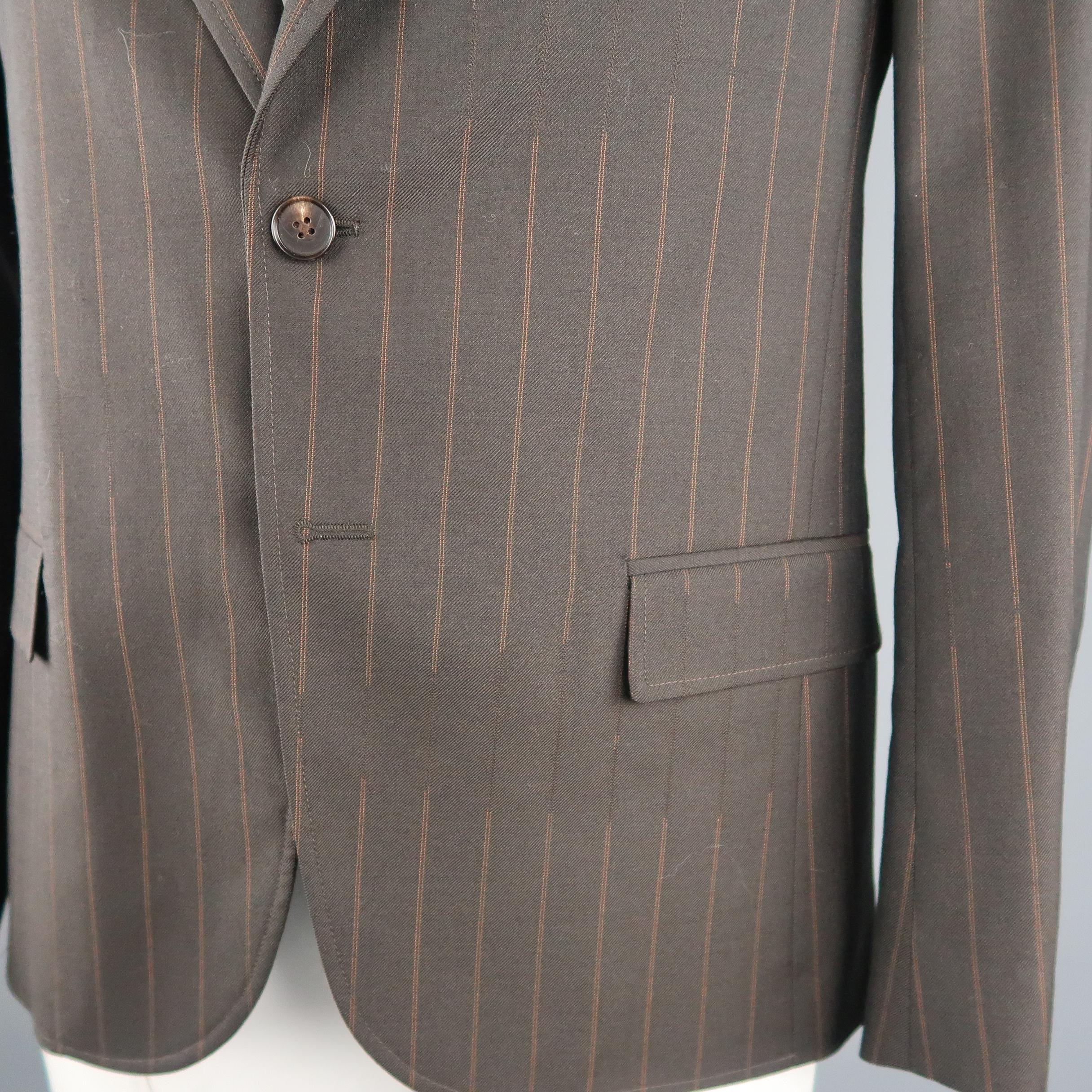 Black MAISON MARTIN MARGIELA 42 Brown Stripe Wool Sport Coat