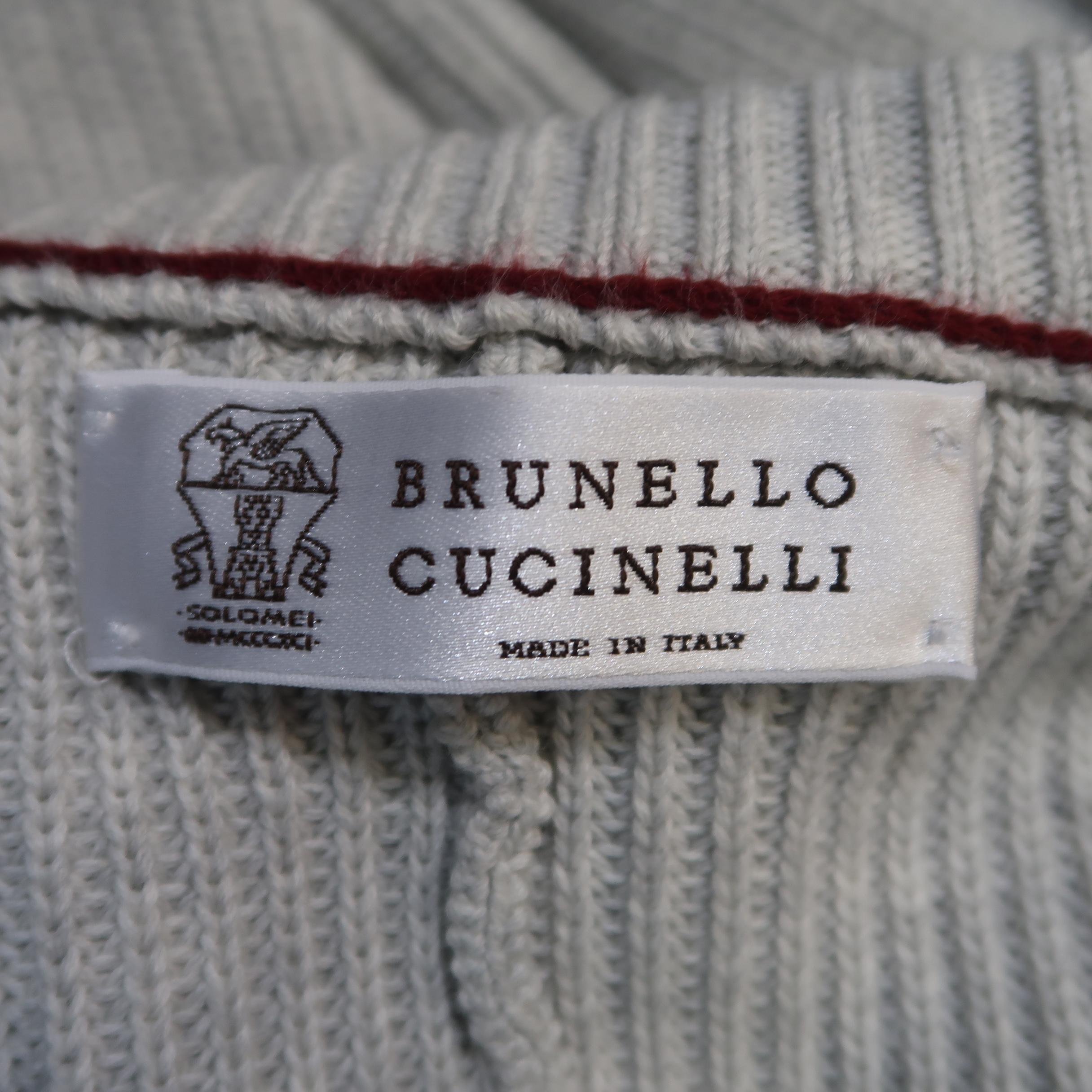 BRUNELLO CUCINELLI Size 42 Light Grey Knitted Cotton Cardigan Sweater 2