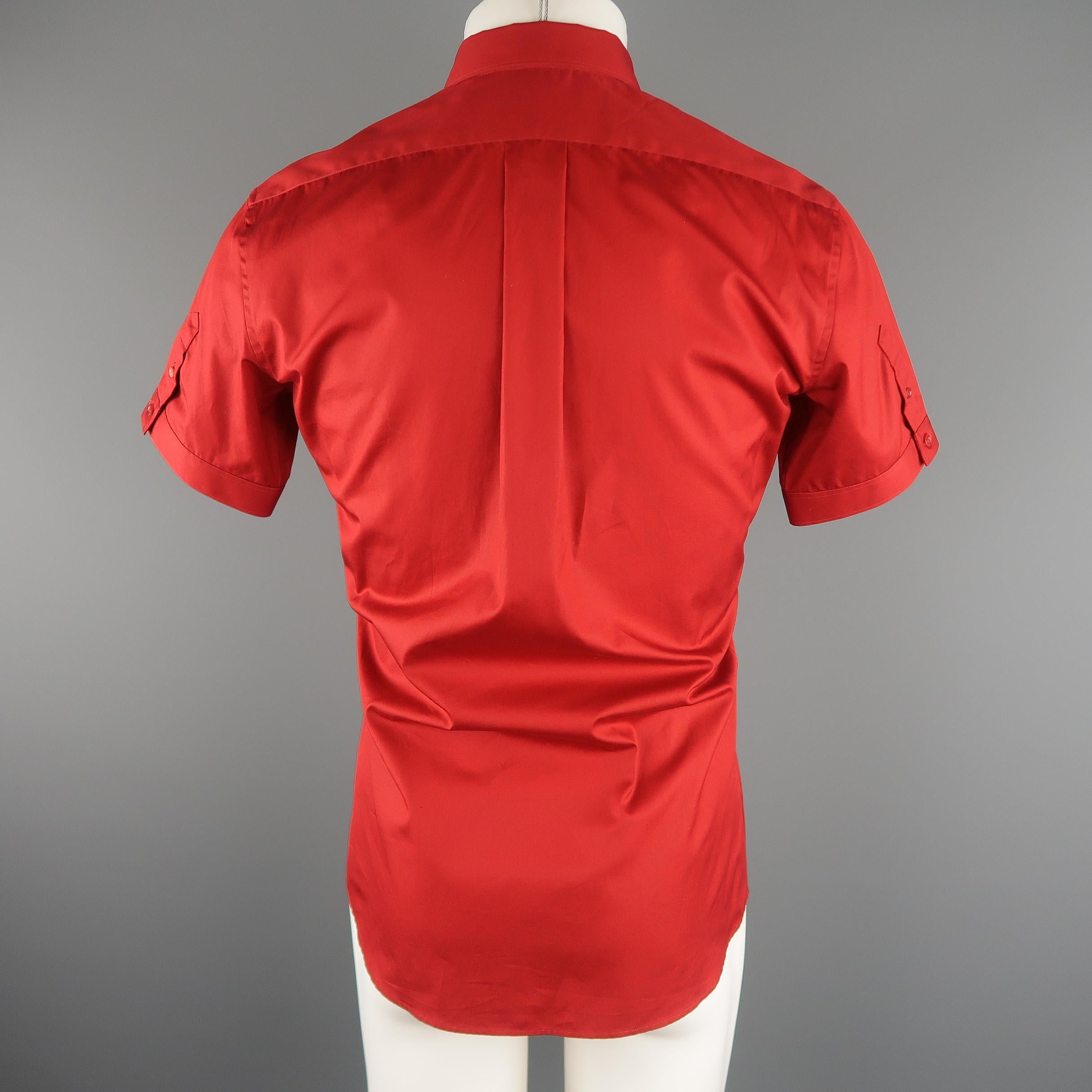 ALEXANDER MCQUEEN Size XS Red Solid Cotton Short Sleeve Shirt In Excellent Condition In San Francisco, CA