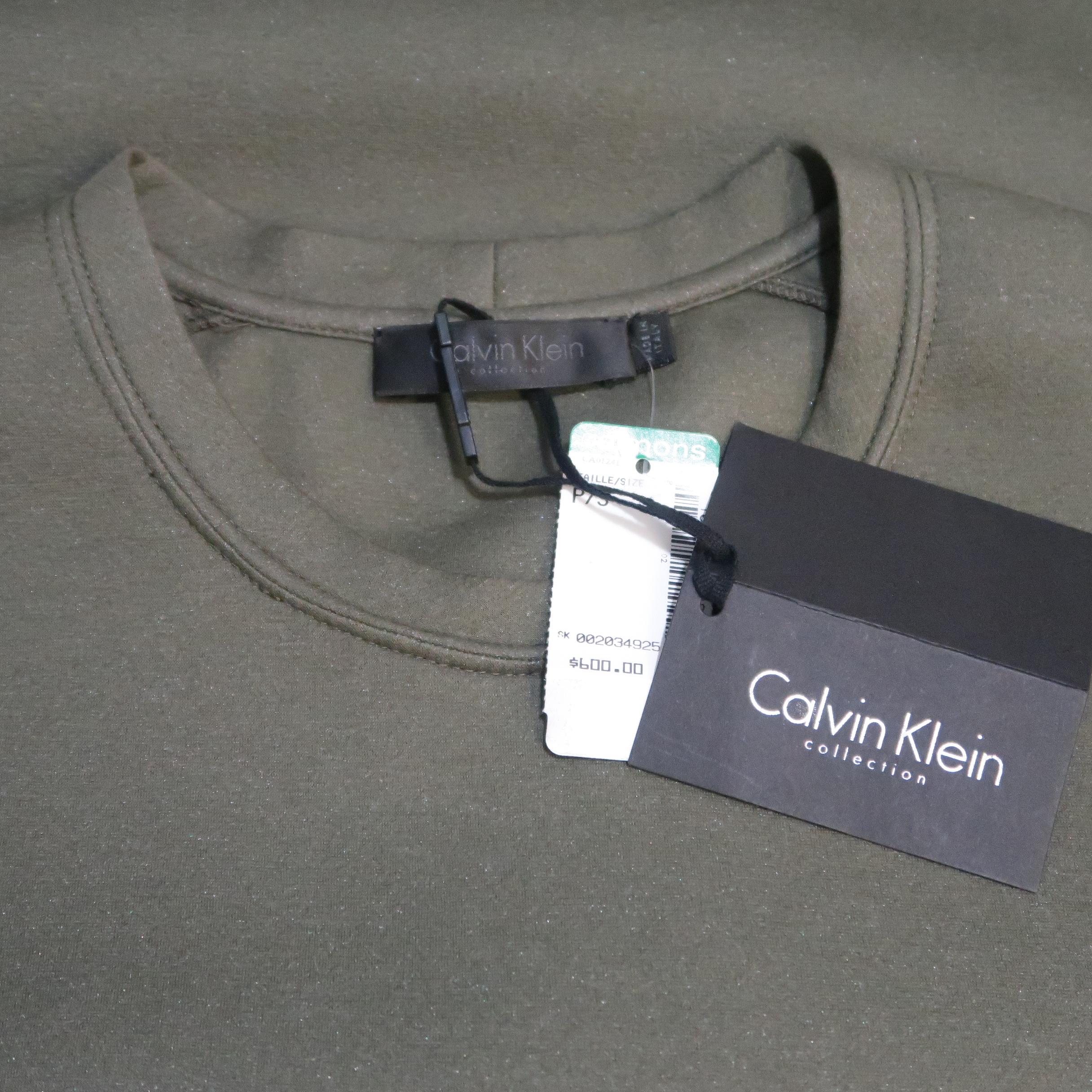 CALVIN KLEIN COLLECTION Size S Olive Solid Cotton Blend T-shirt 2