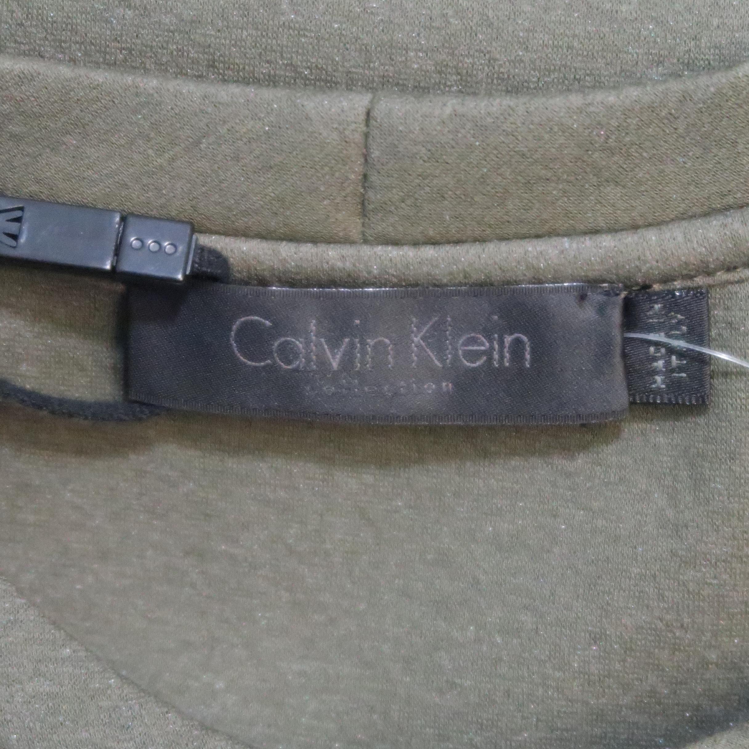 CALVIN KLEIN COLLECTION Size S Olive Solid Cotton Blend T-shirt 3