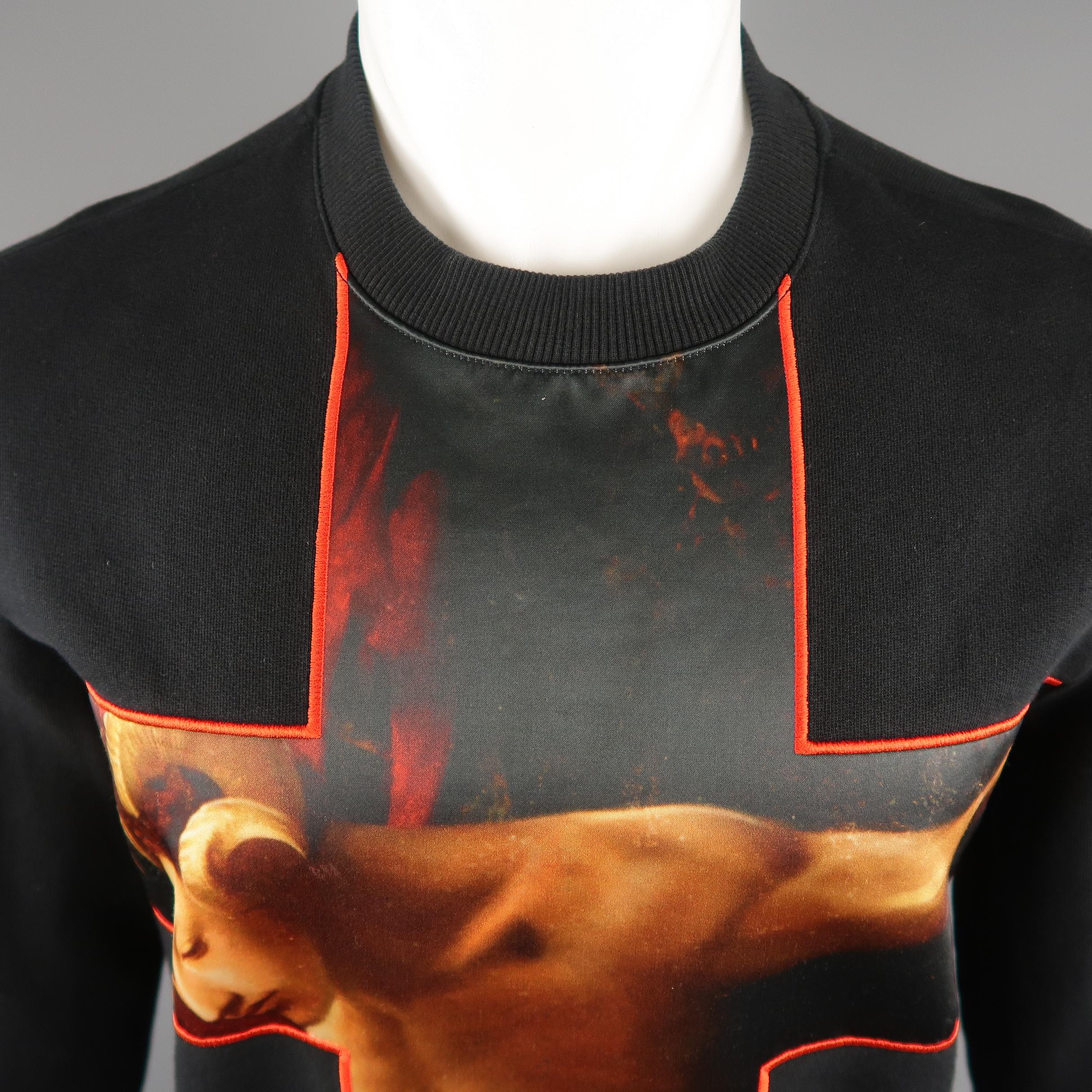 GIVENCHY sweatshirt comes in a black solid cotton, with faun front applique, crew-neck and ribbed cuff and hem. Minor wear. 

Made in Portugal.
Excellent Pre-Owned Condition.
Marked: S
 
Measurements:
 
Shoulder: 17 in.
Chest: 43 in.
Sleeve: 26