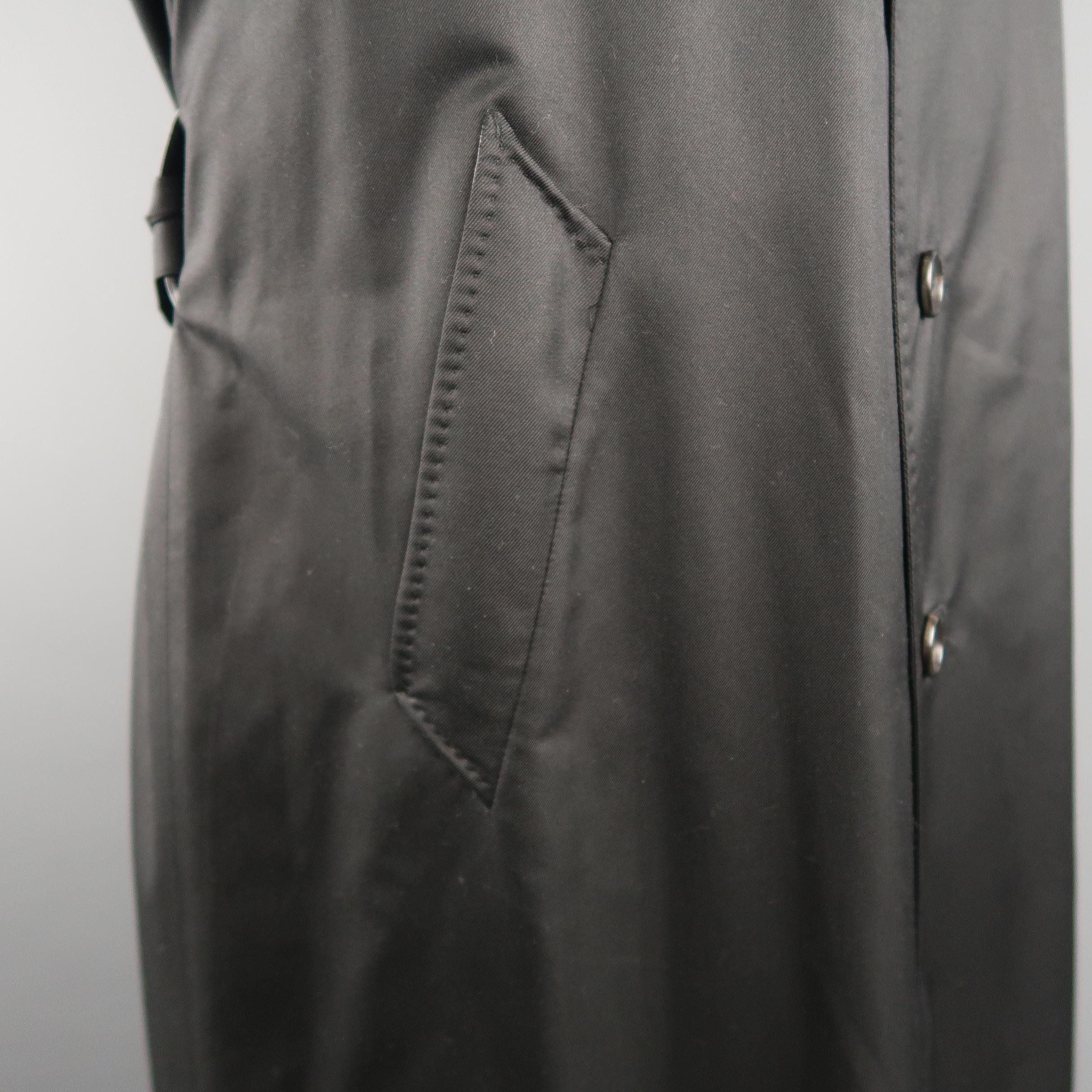 Men's BRIONI 38 Black Solid Silk Long Trenchcoat