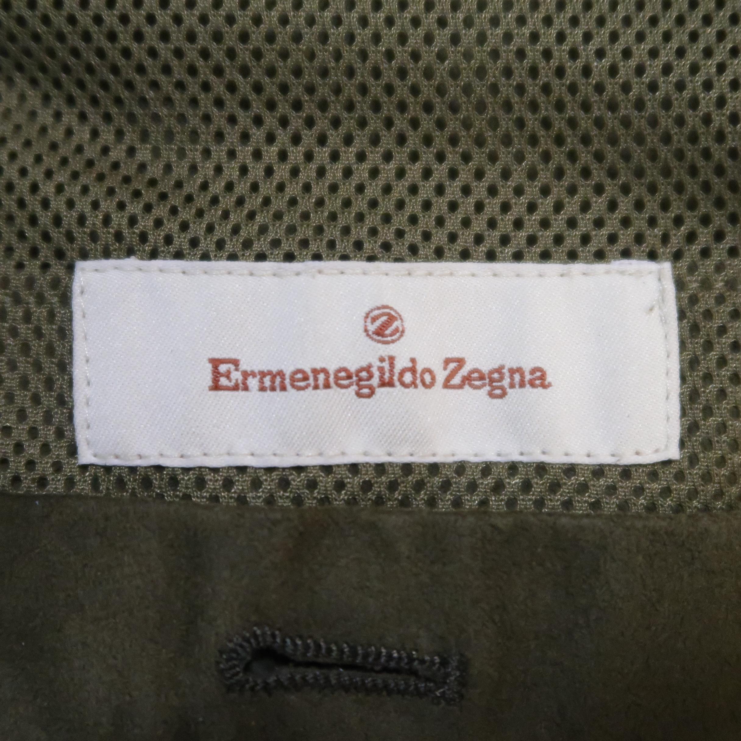ERMENEGILDO ZEGNA 40 Olive Solid Polyamide Jacket 4