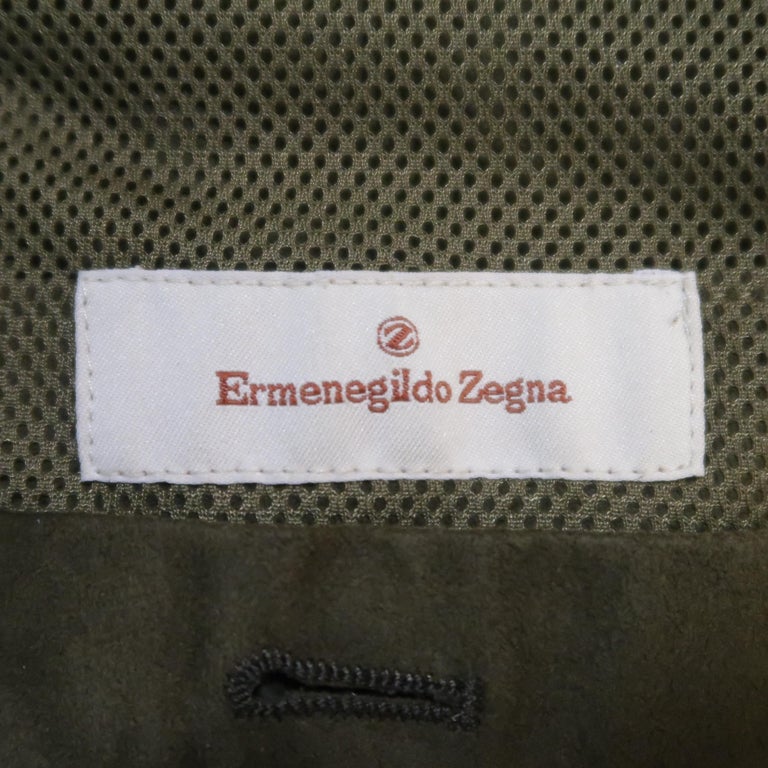ERMENEGILDO ZEGNA 40 Olive Solid Polyamide Jacket For Sale at 1stDibs