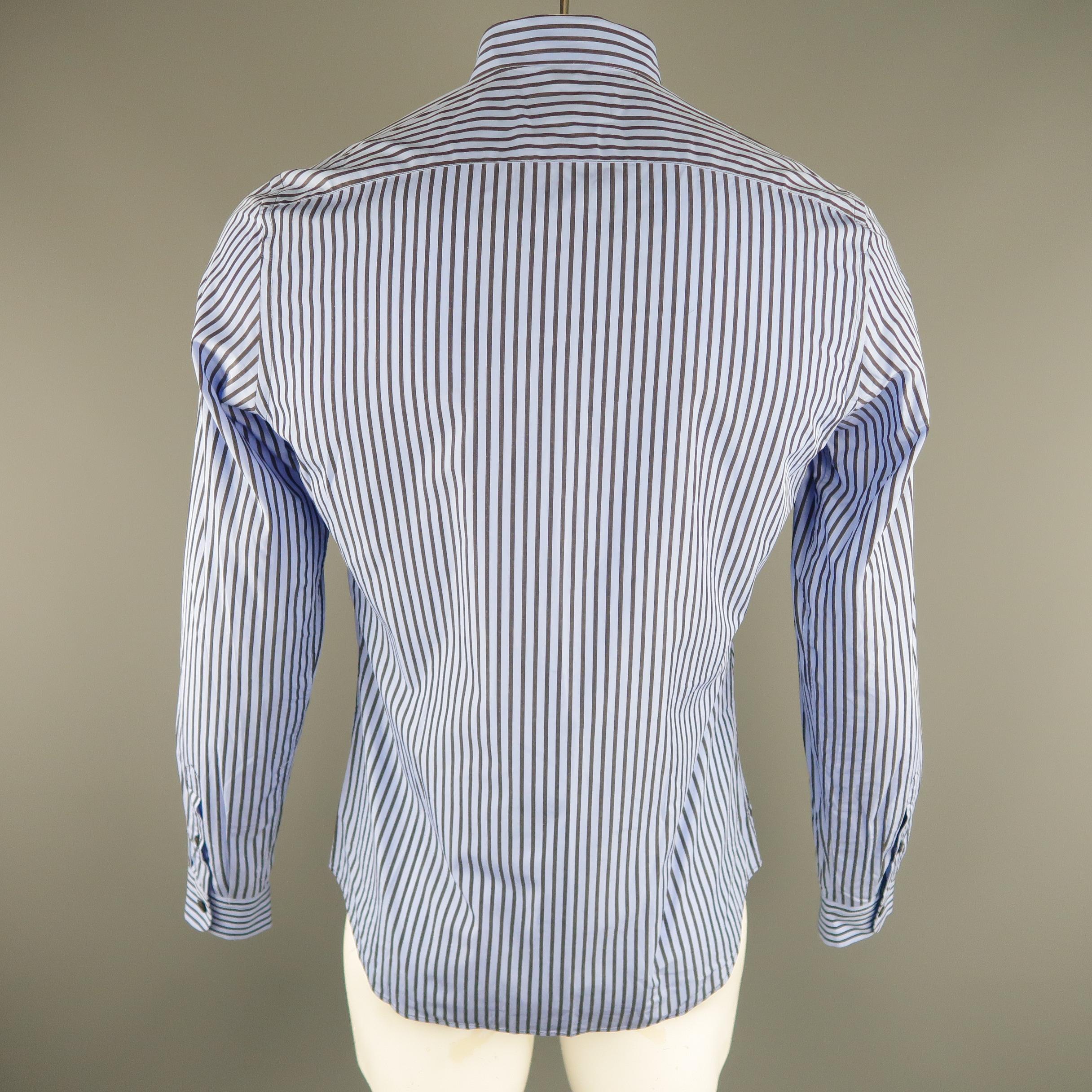 Gray PRADA Size M Blue Stripe Cotton Long Sleeve Shirt