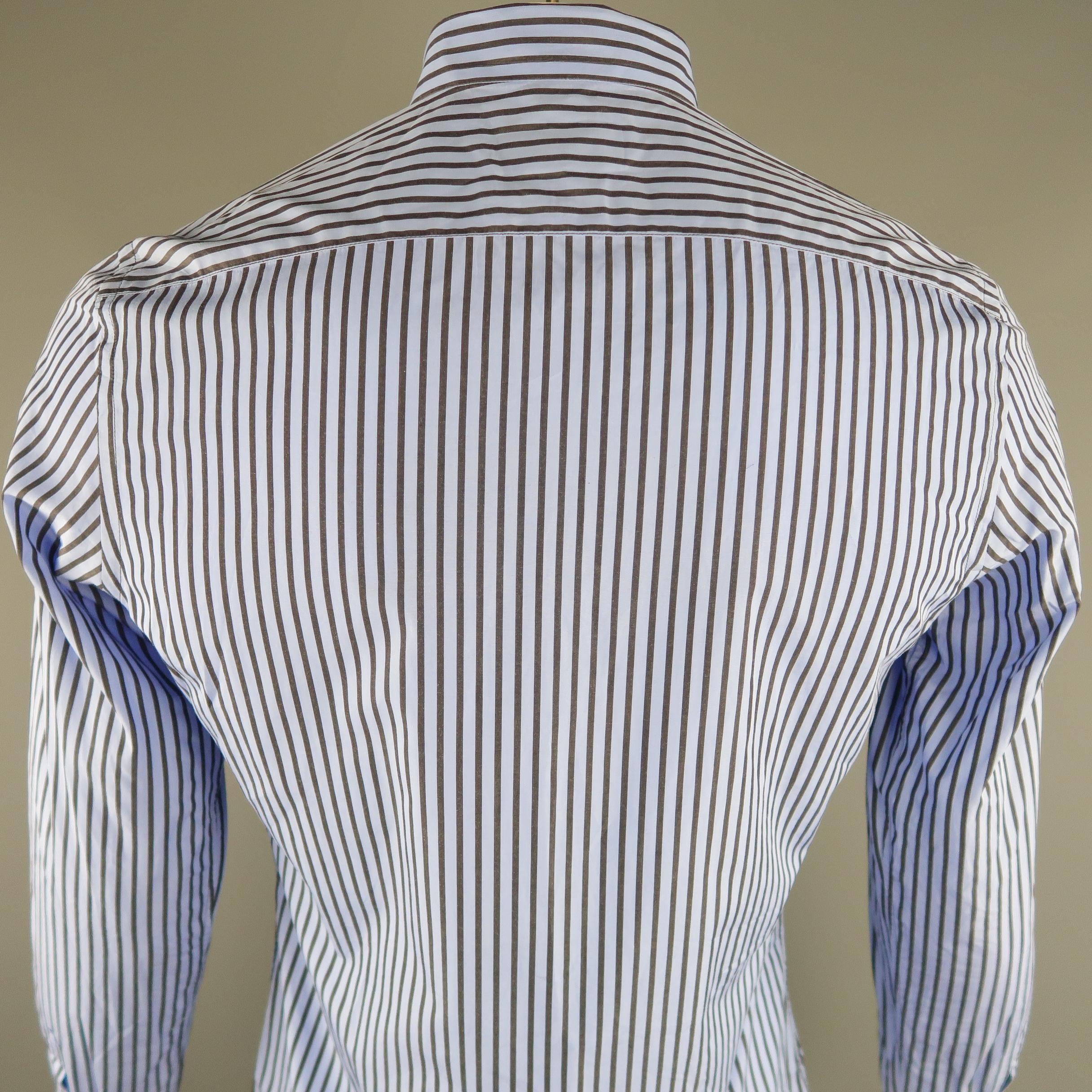 PRADA Size M Blue Stripe Cotton Long Sleeve Shirt In Excellent Condition In San Francisco, CA