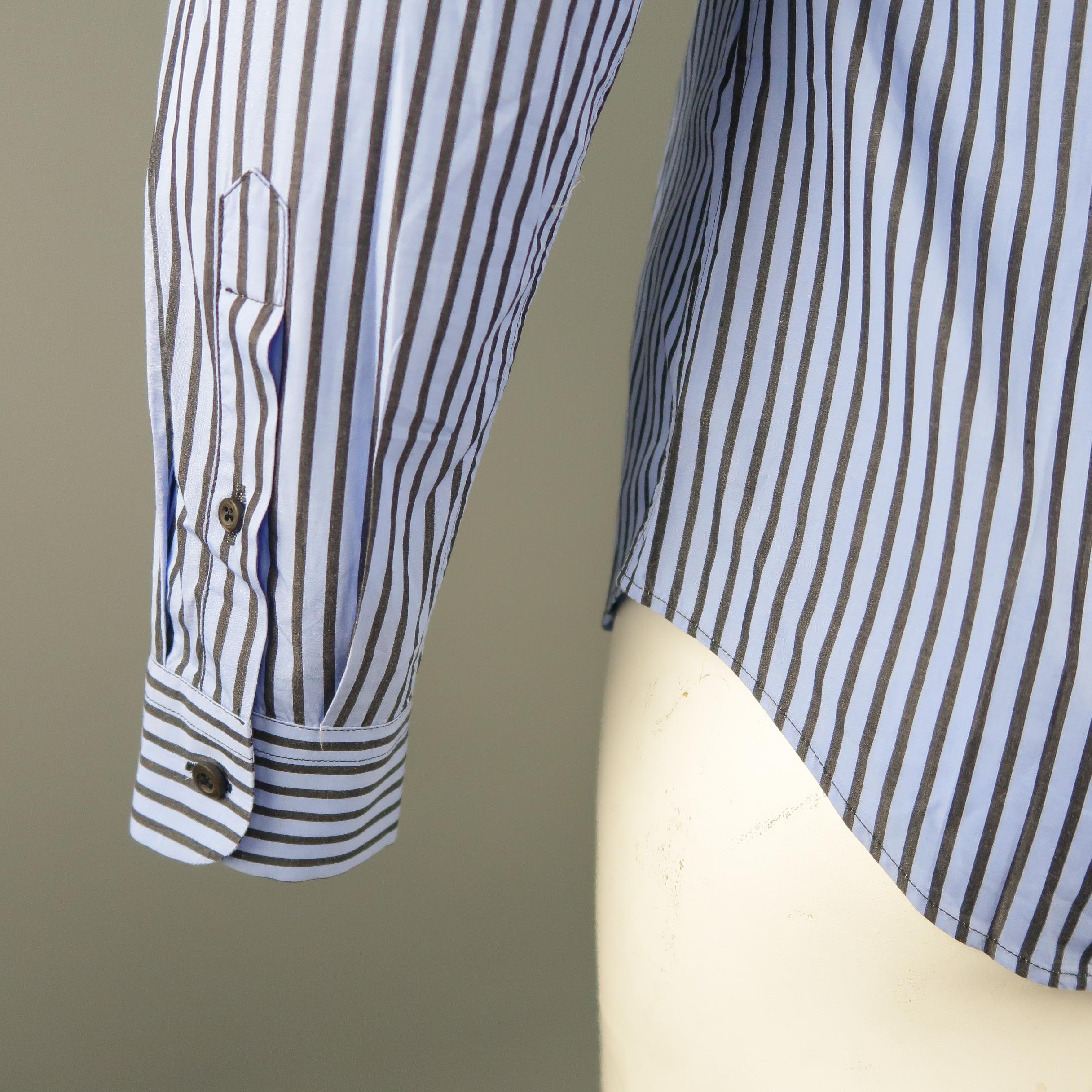 Men's PRADA Size M Blue Stripe Cotton Long Sleeve Shirt