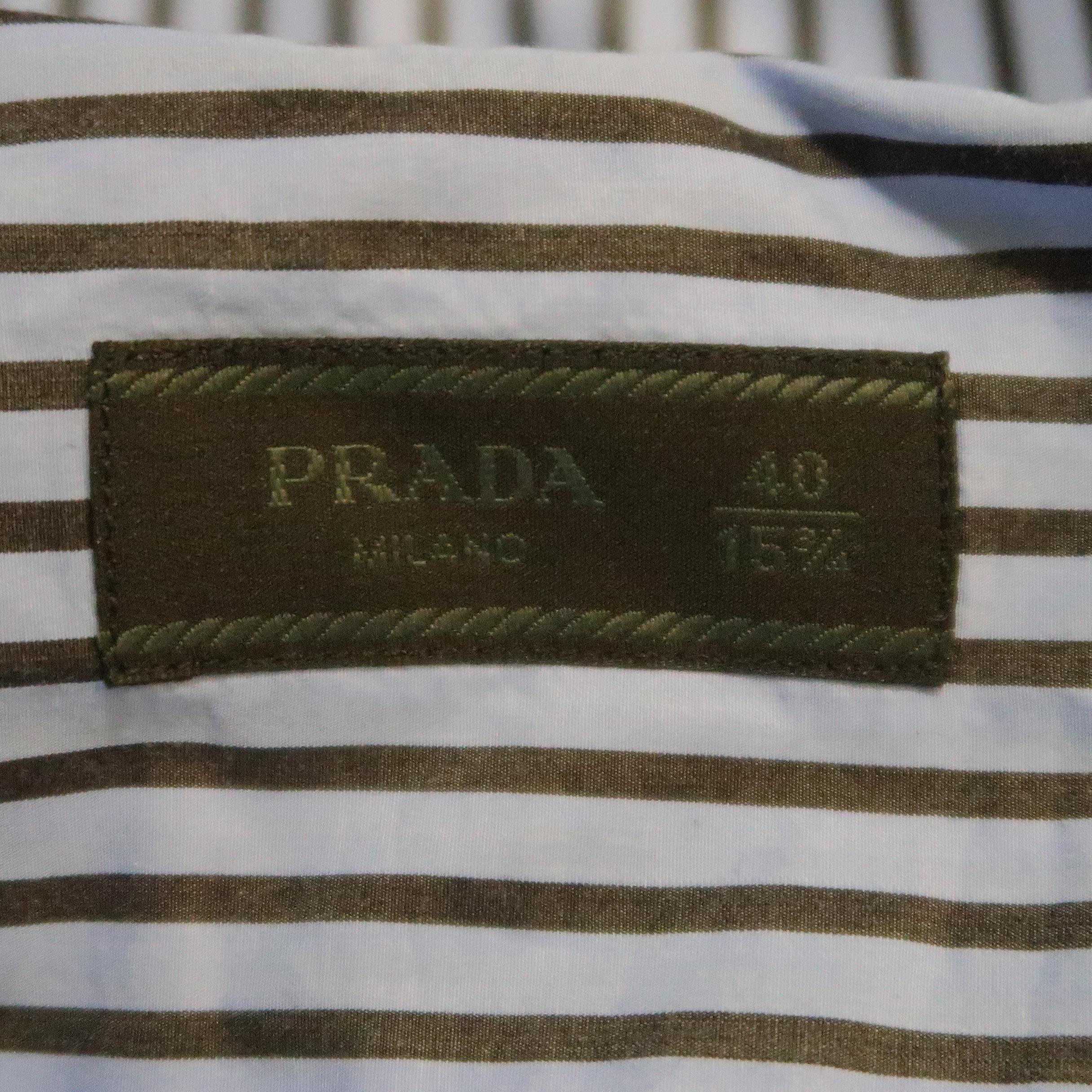 PRADA Size M Blue Stripe Cotton Long Sleeve Shirt 1