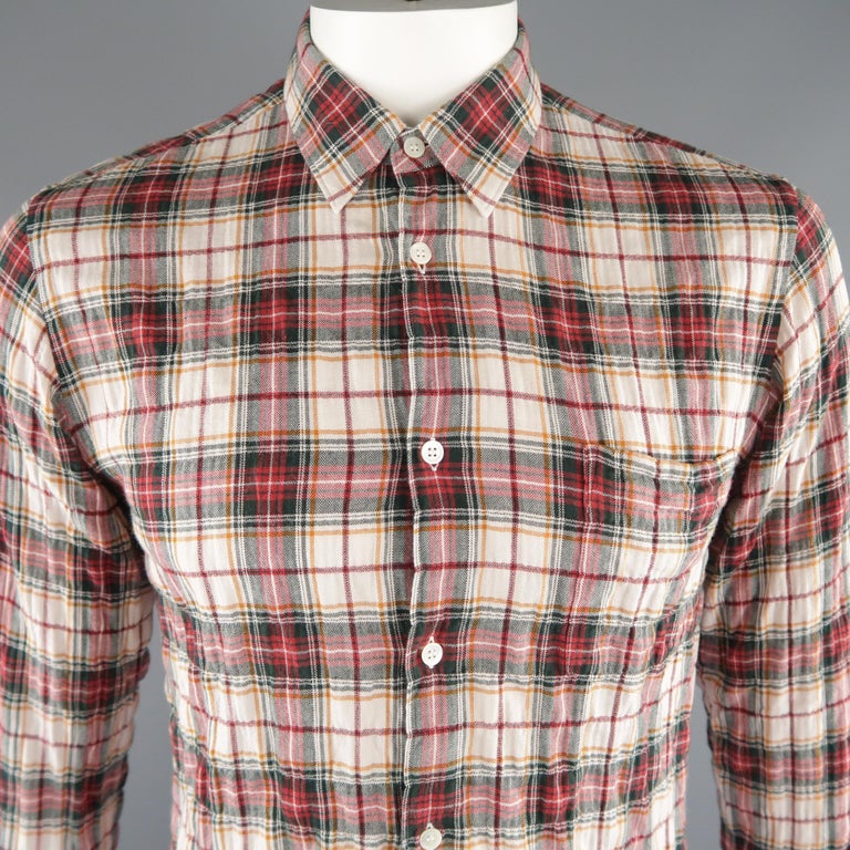 COMME des GARCONS Size M Red Plaid Cotton Long Sleeve Shirt at 1stDibs