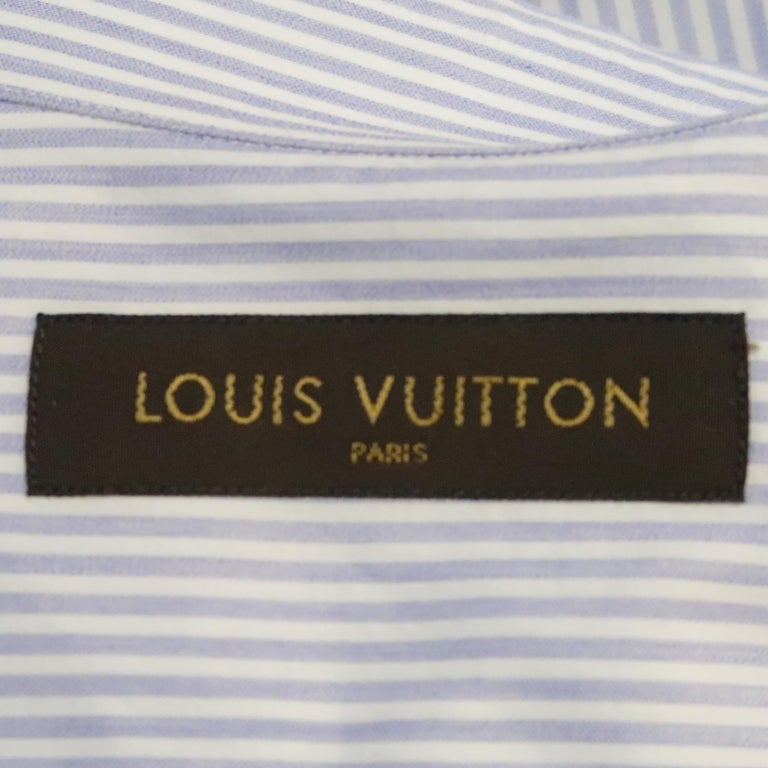 LOUIS VUITTON Size L Blue and White Stripe Cotton Long Sleeve Shirt at ...
