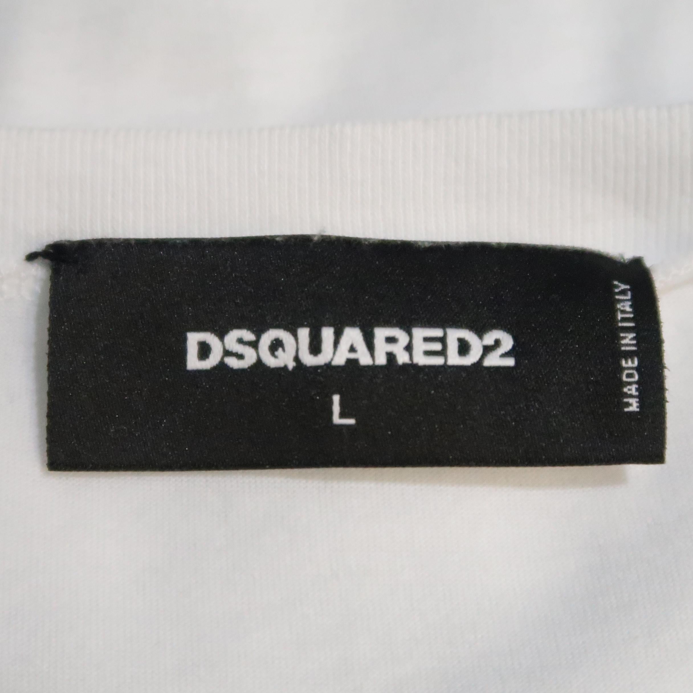 DSQUARED2 Size L White Graphic Cotton T-shirt In Excellent Condition In San Francisco, CA