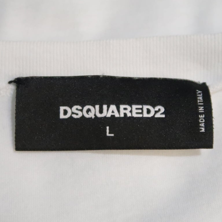 DSQUARED2 Size L White Graphic Cotton T-shirt For Sale at 1stdibs