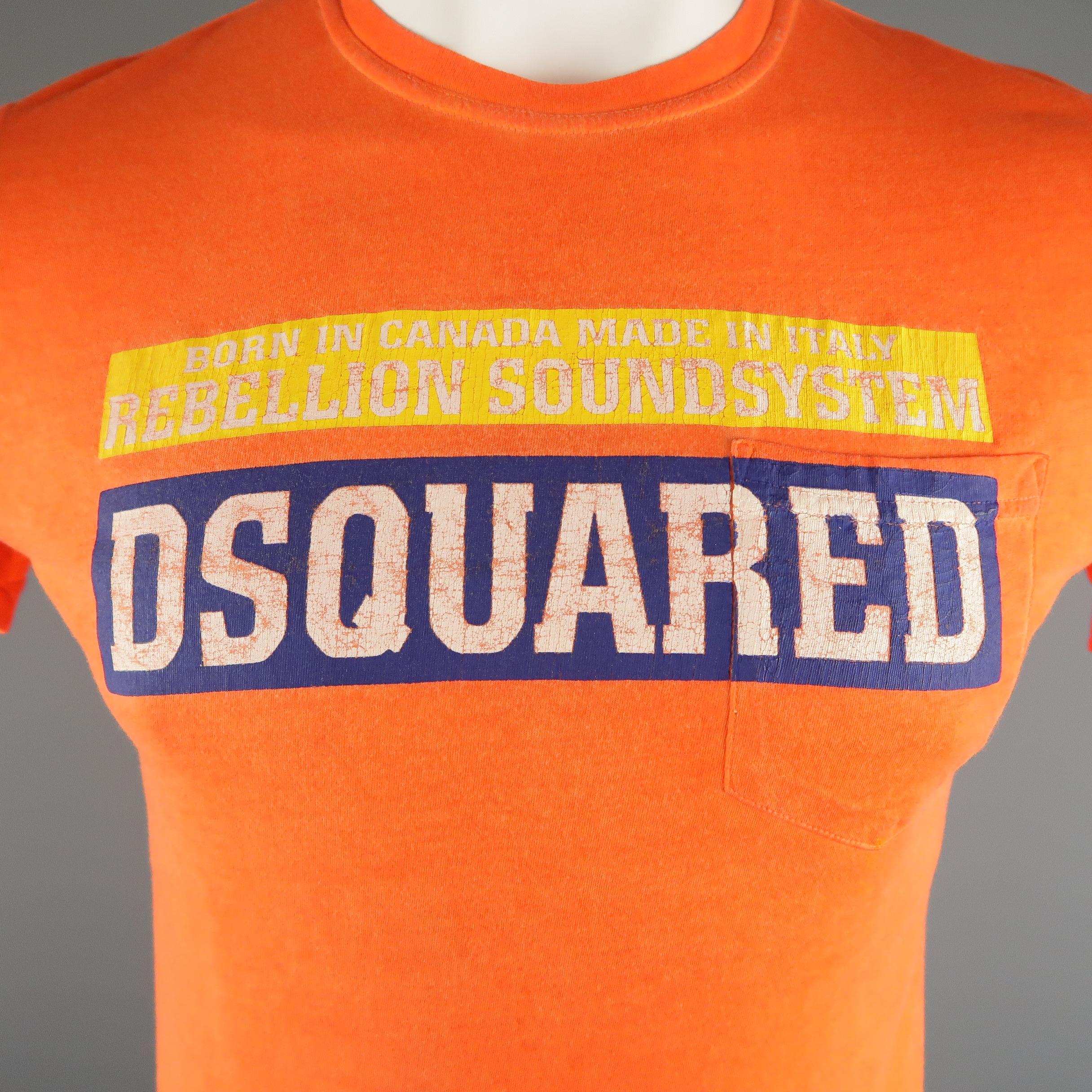 DSQUARED2 dyed T-shirt comes in a orange solid cotton material, with a 