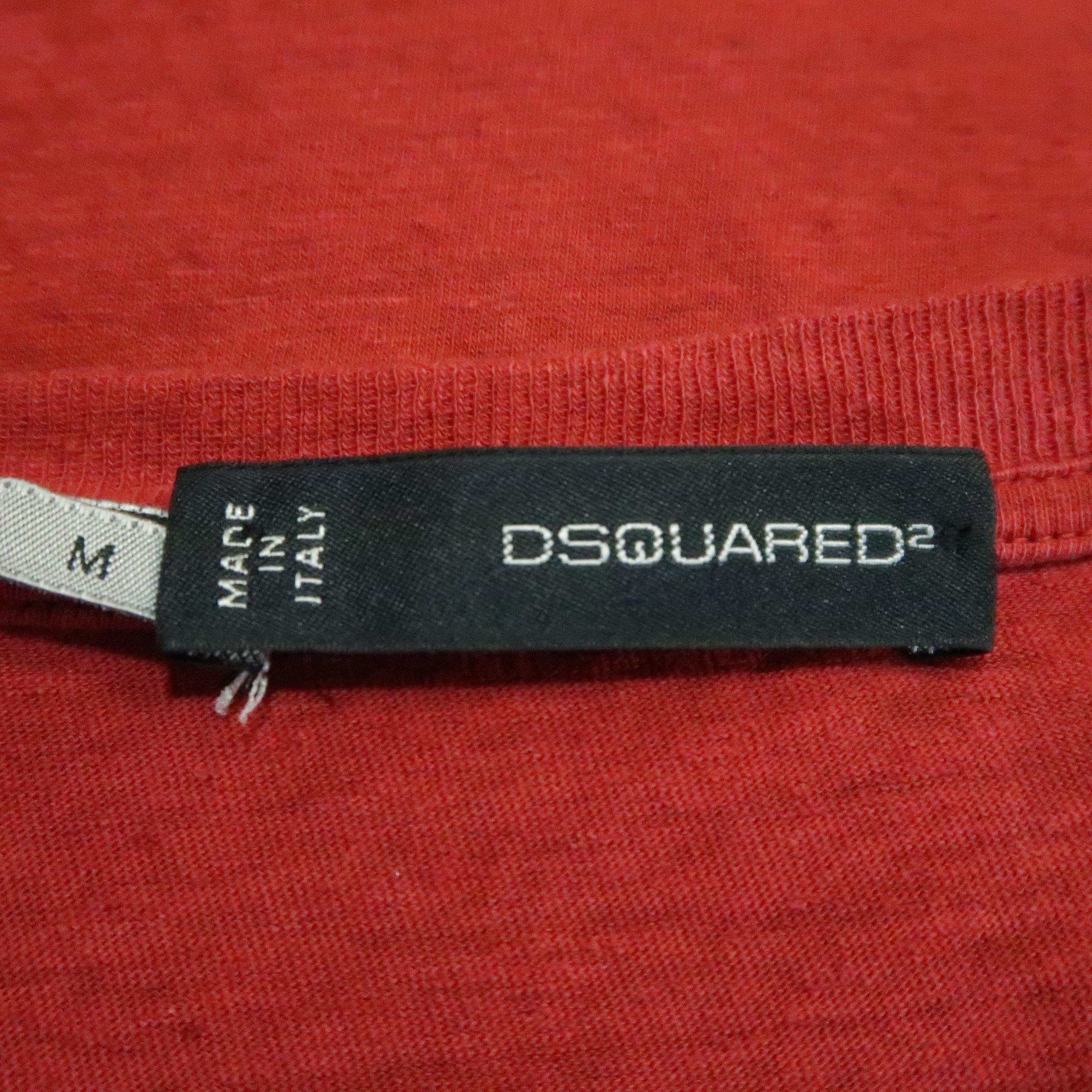DSQUARED2 Size M Red Solid Cotton / Linen V-neck T-shirt 1