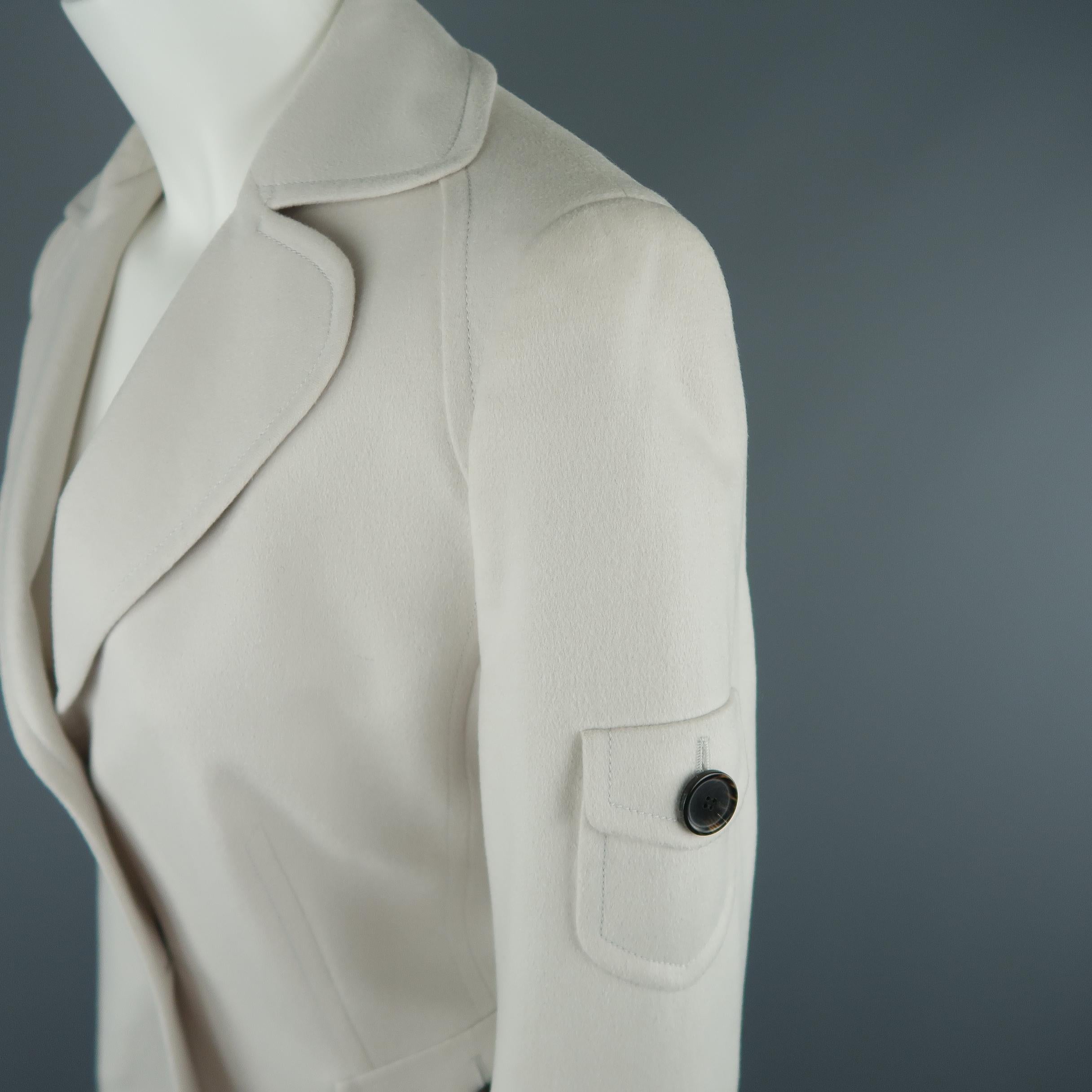 Women's or Men's AKRIS Size 10 Cream Wool / Angora Patch Flap Pocket Cropped Blazer Jacket