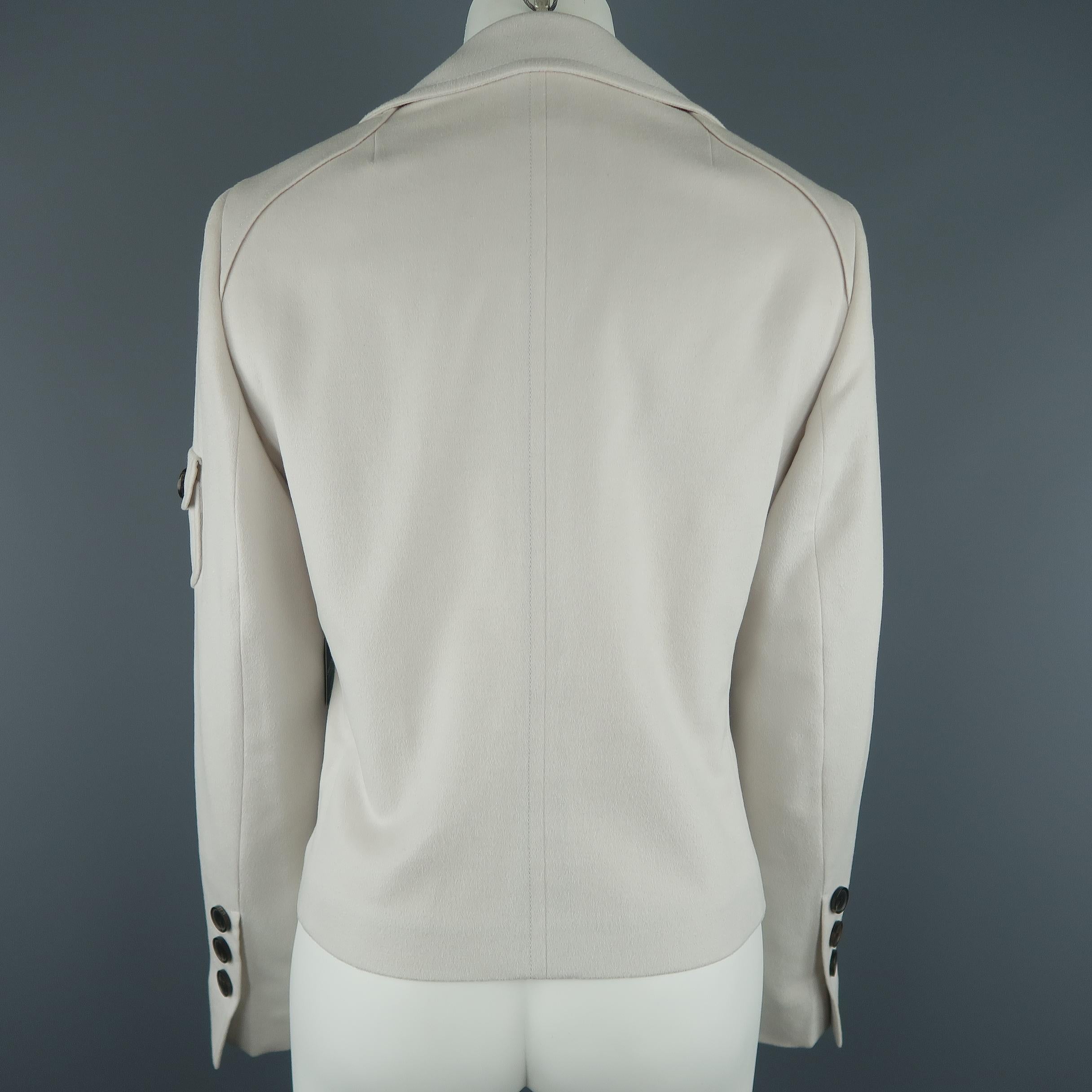 AKRIS Size 10 Cream Wool / Angora Patch Flap Pocket Cropped Blazer Jacket 1