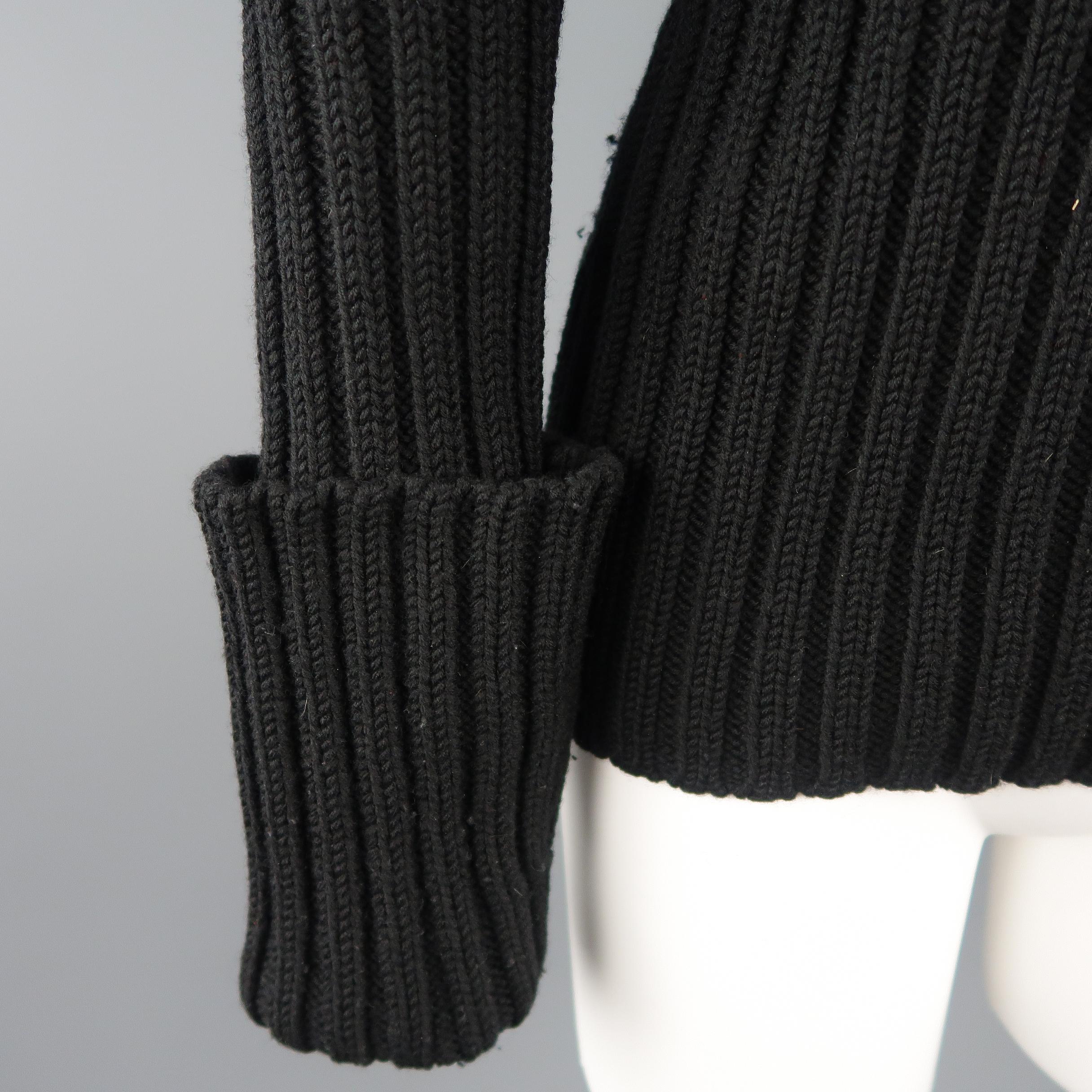 YOHJI YAMAMOTO Size L Black Ribbed Wool Cuffed Turtleneck Sweater In Excellent Condition In San Francisco, CA
