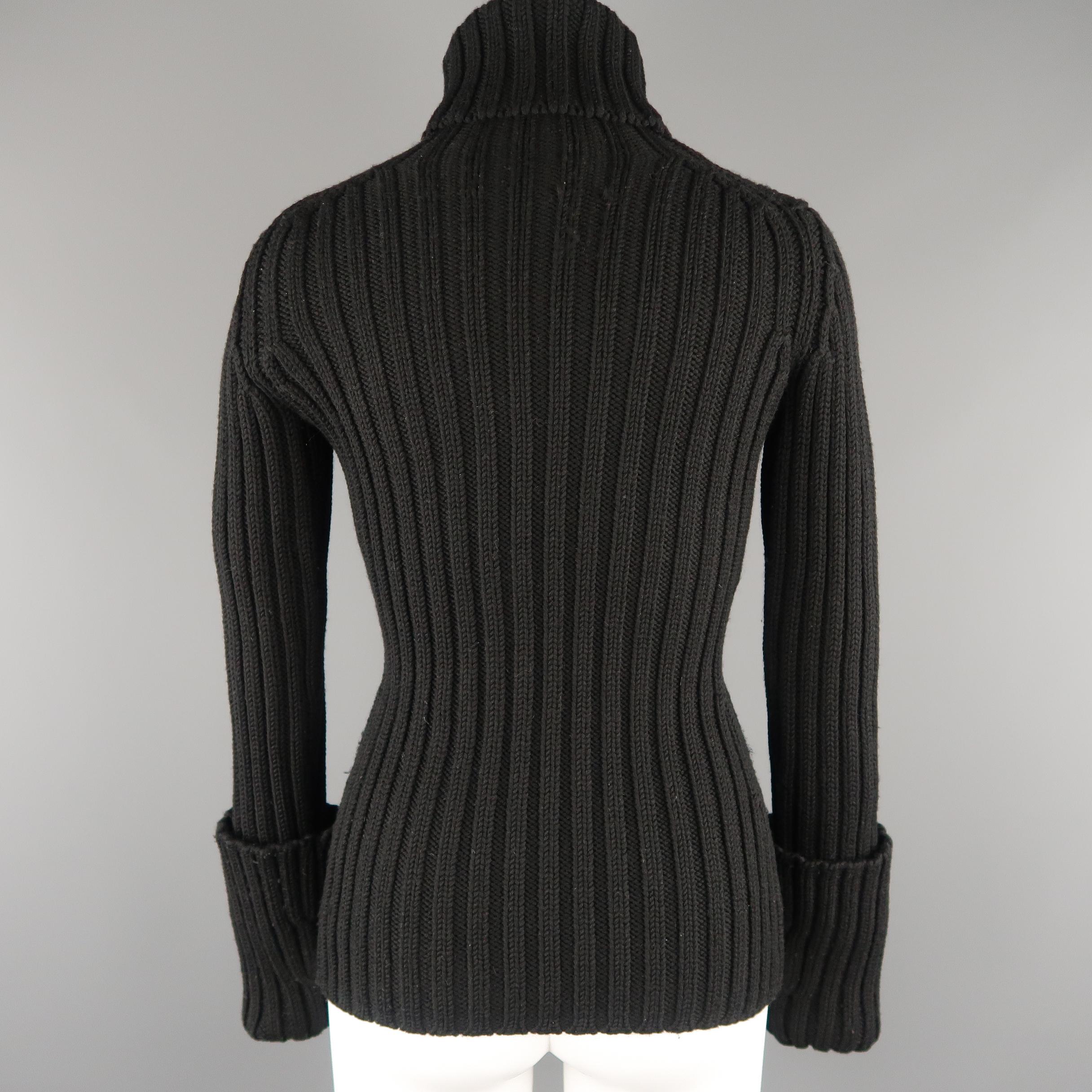 Women's YOHJI YAMAMOTO Size L Black Ribbed Wool Cuffed Turtleneck Sweater