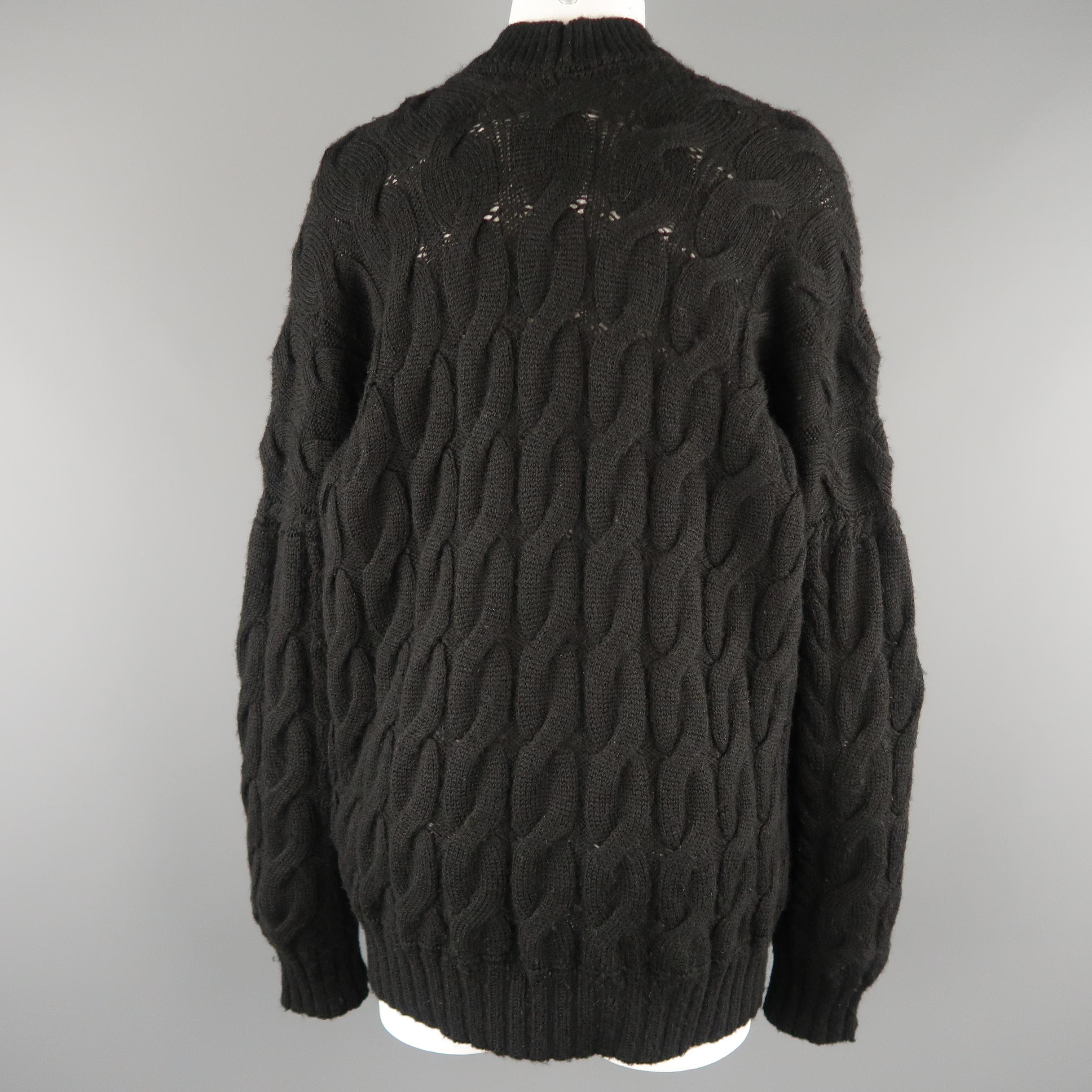 JUNYA WATANABE Size S Black Cableknit Wool Oversized V Neck Sweater 2