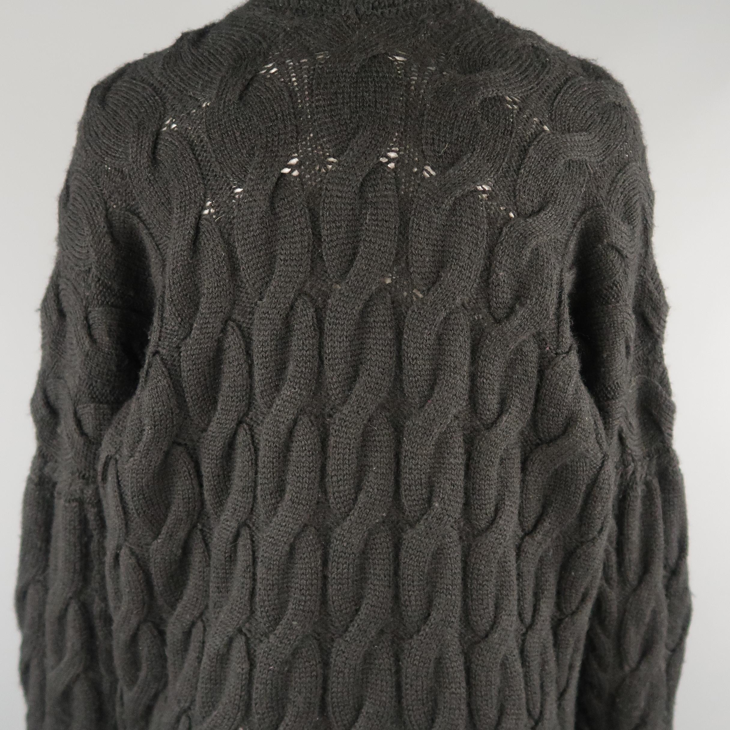 JUNYA WATANABE Size S Black Cableknit Wool Oversized V Neck Sweater 3