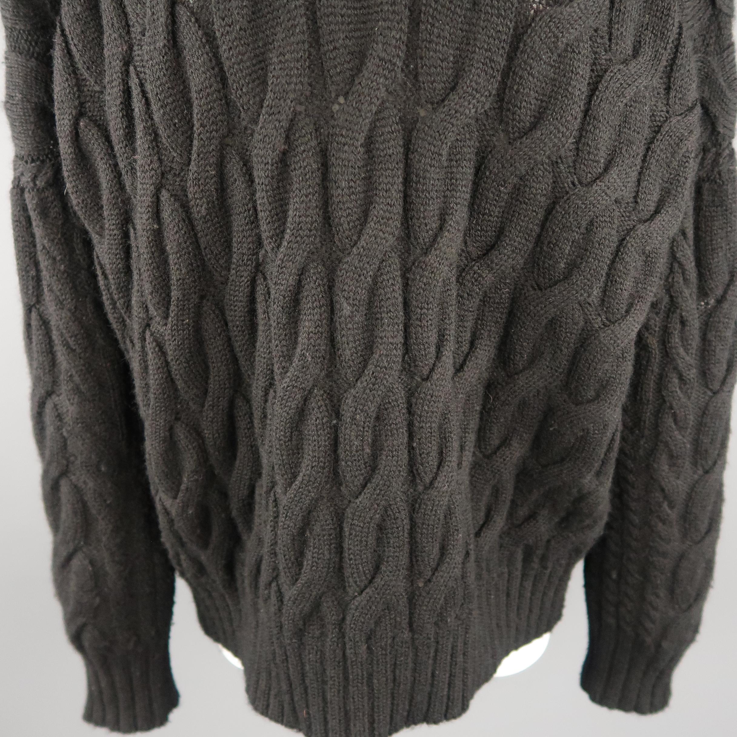JUNYA WATANABE Size S Black Cableknit Wool Oversized V Neck Sweater In Good Condition In San Francisco, CA