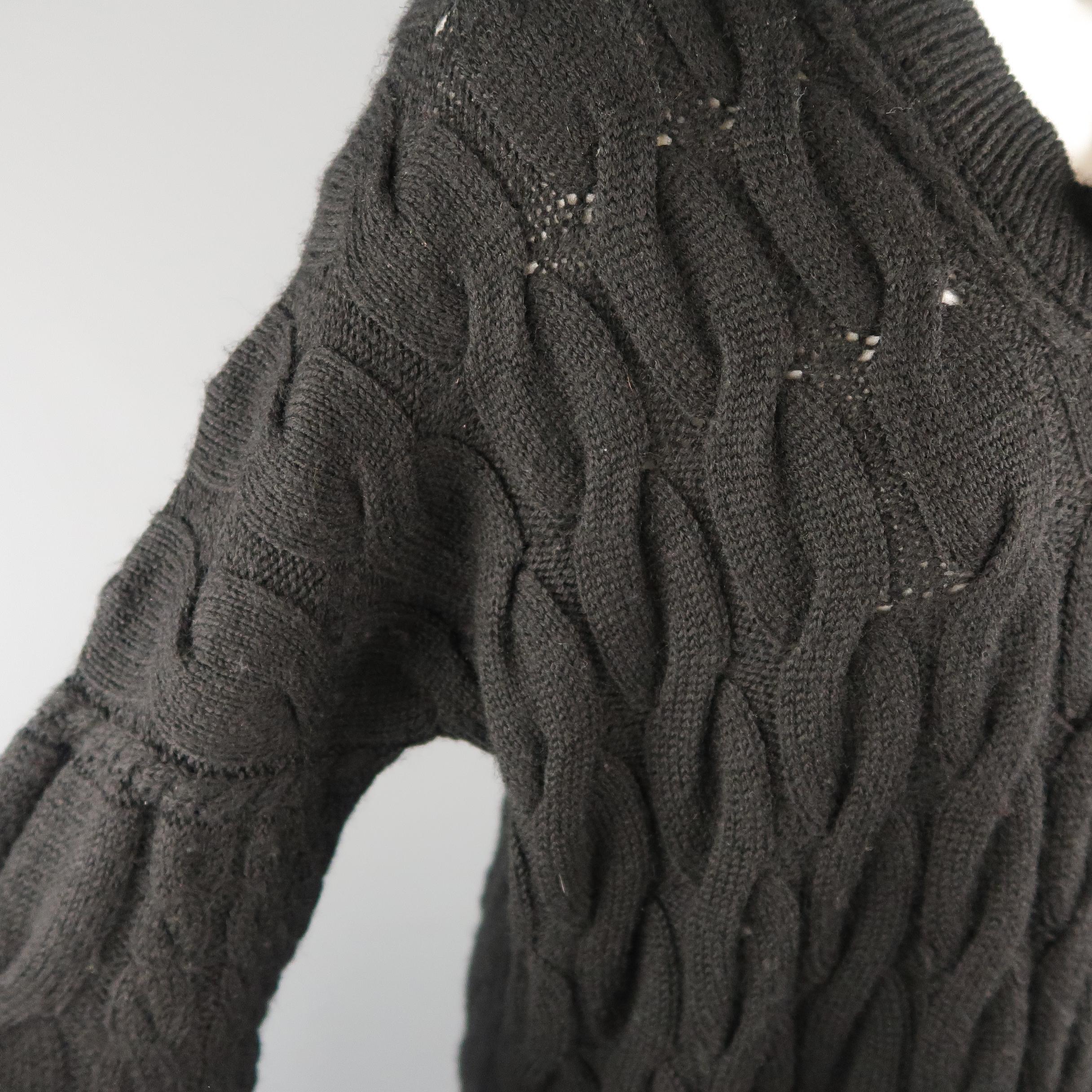 Women's JUNYA WATANABE Size S Black Cableknit Wool Oversized V Neck Sweater