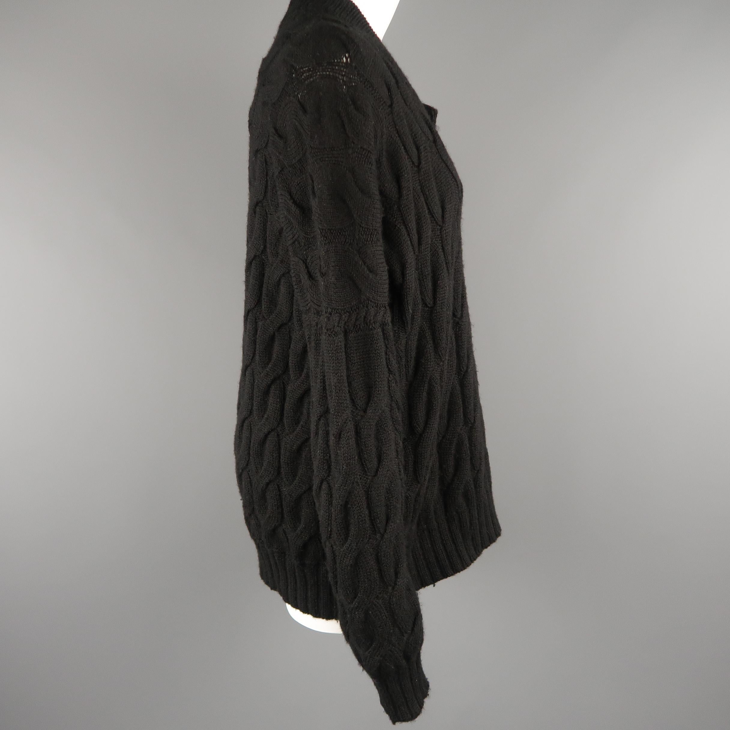 JUNYA WATANABE Size S Black Cableknit Wool Oversized V Neck Sweater 1