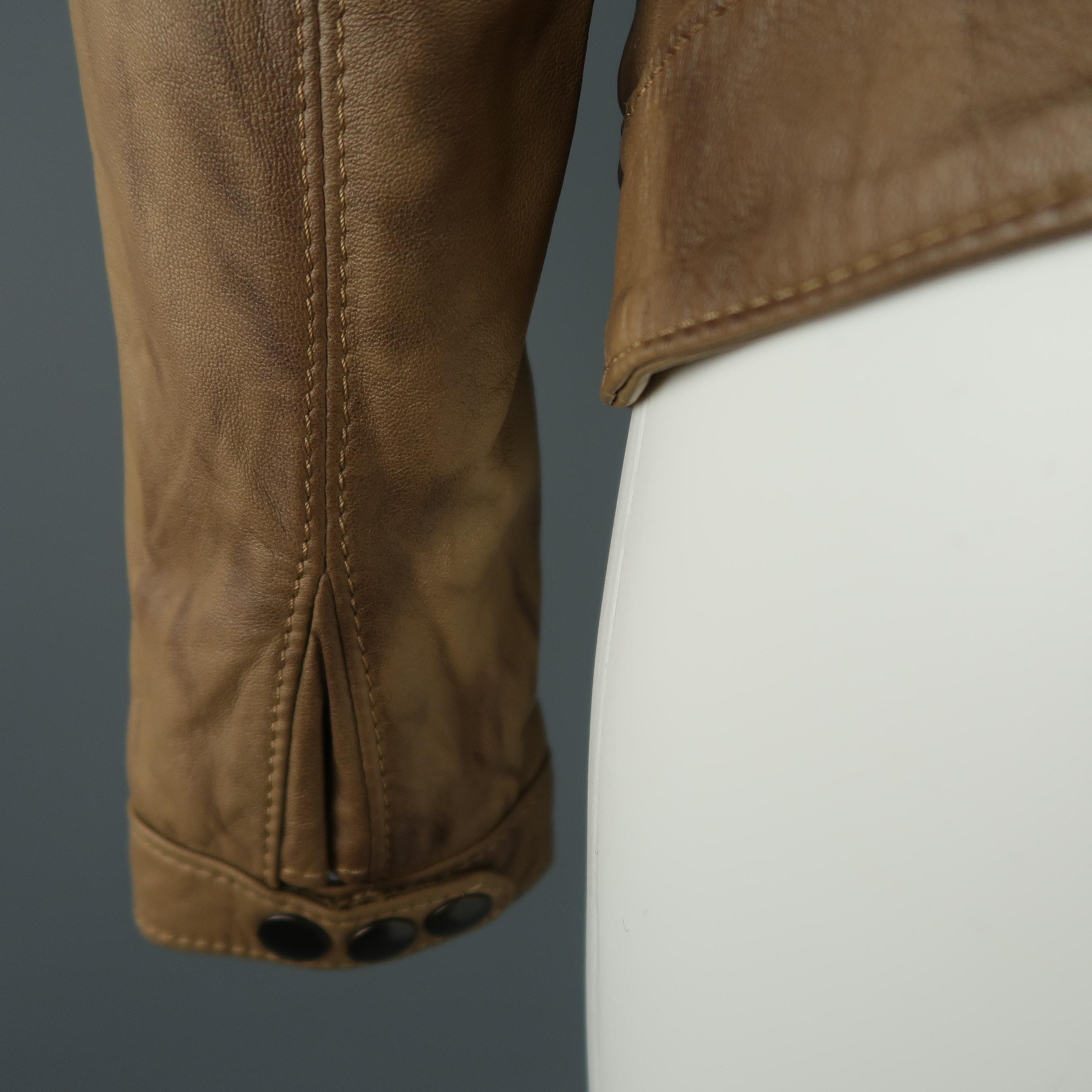 S.W.O.R.D Size XS Tan Distressed Leather Zip Jacket 6